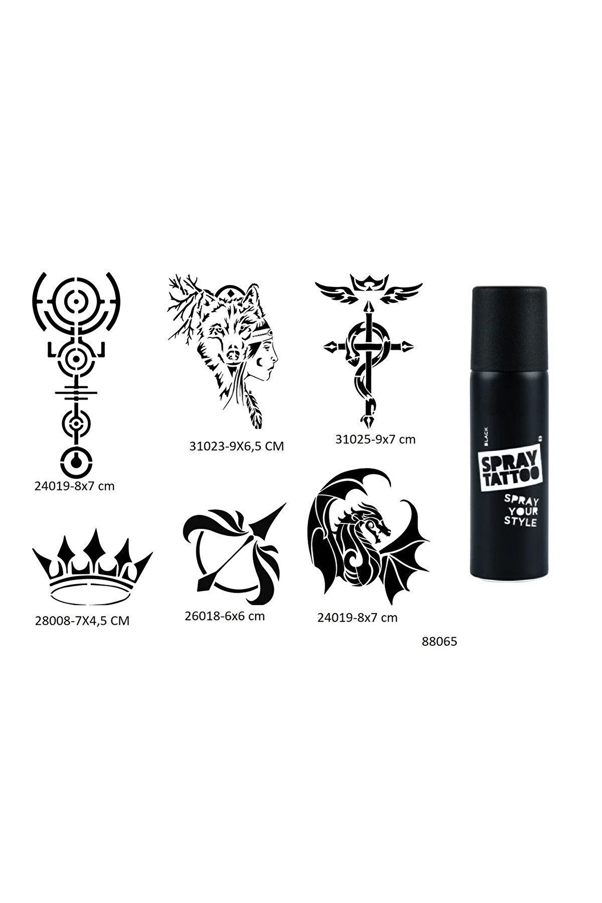 Ai̇rbrush Tattoo Ejderha Bozkurt 6 Adet Şablon Ve Si̇yah Sprey Geçi̇ci̇ Dövme Seti̇