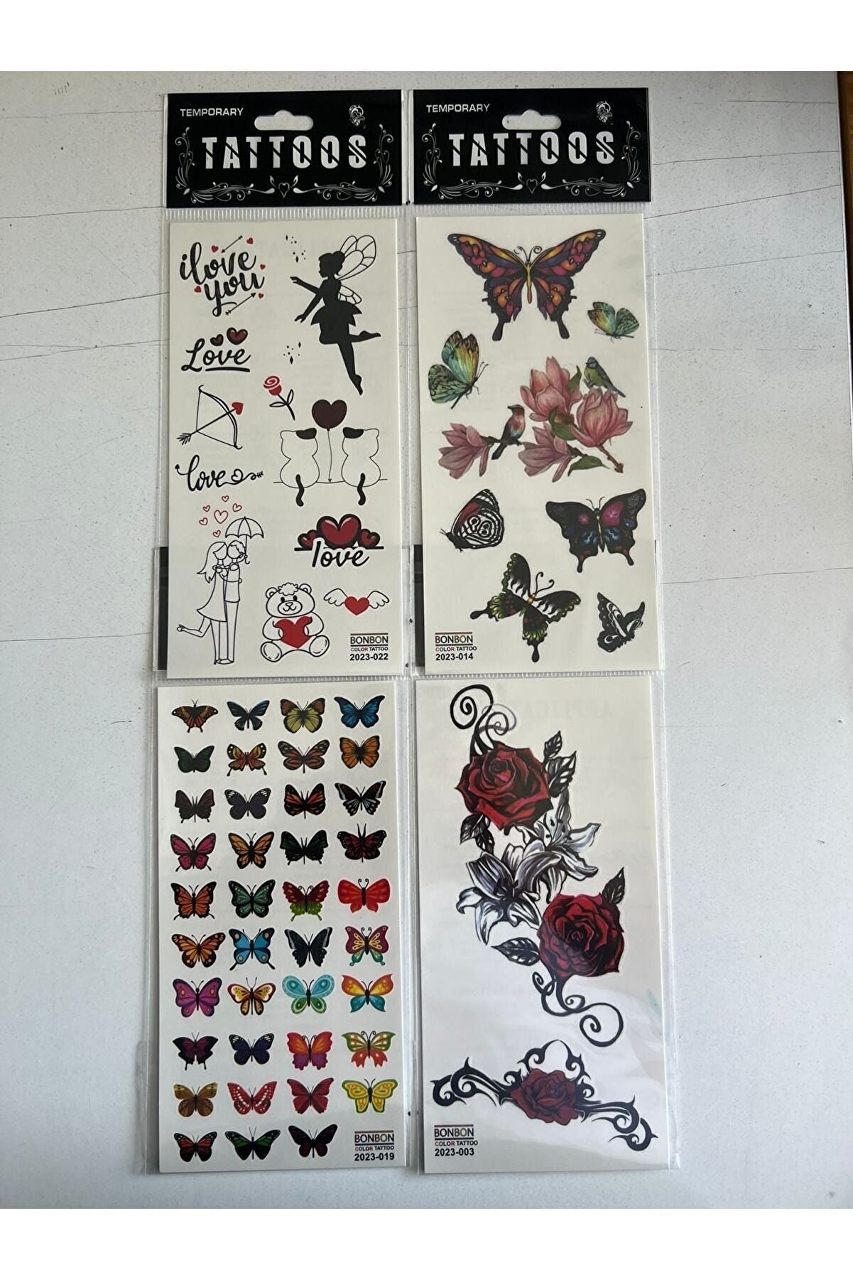 Ai̇rbrush Tattoo Gül Kelebek 4 Adet Bi̇rden Yapıştırma Geçi̇ci̇ Dövme