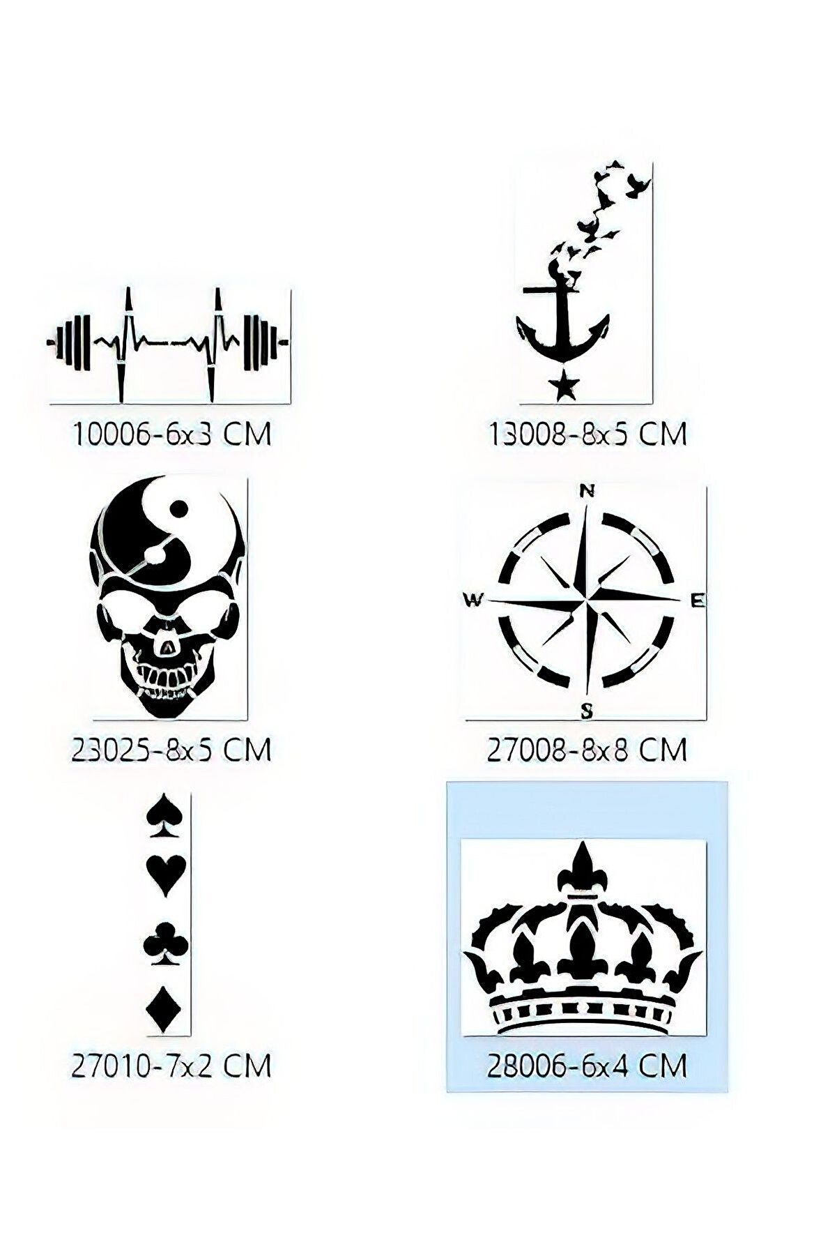 Ai̇rbrush Tattoo Pusula Taç Geçi̇ci̇ Dövme Şablonu Seti̇ Sadece Desen