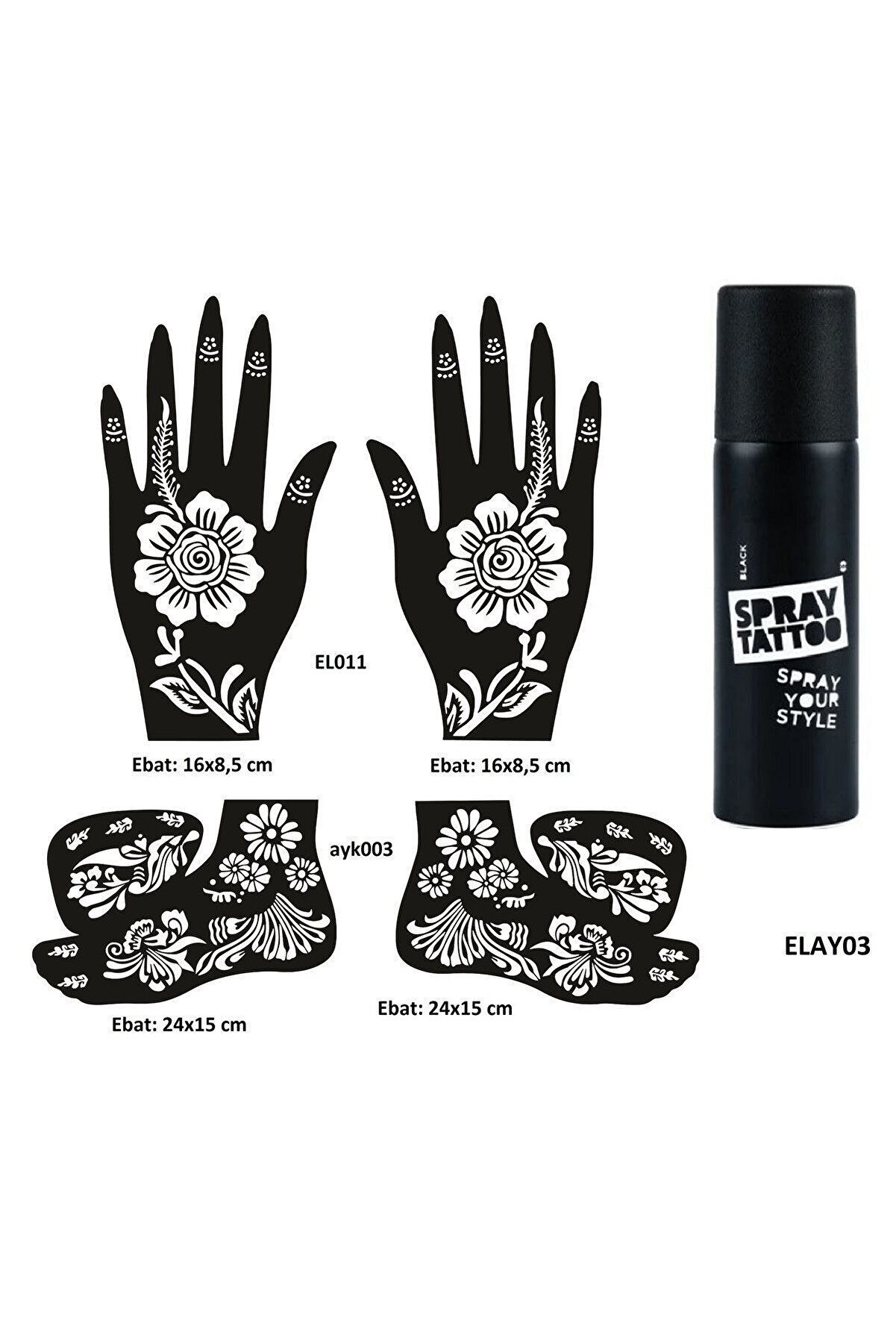 Ai̇rbrush Tattoo Karanfi̇l Model El Ayak Geçi̇ci̇ Dövme Seti̇ Spray Tattoo Dark Si̇yah Renk