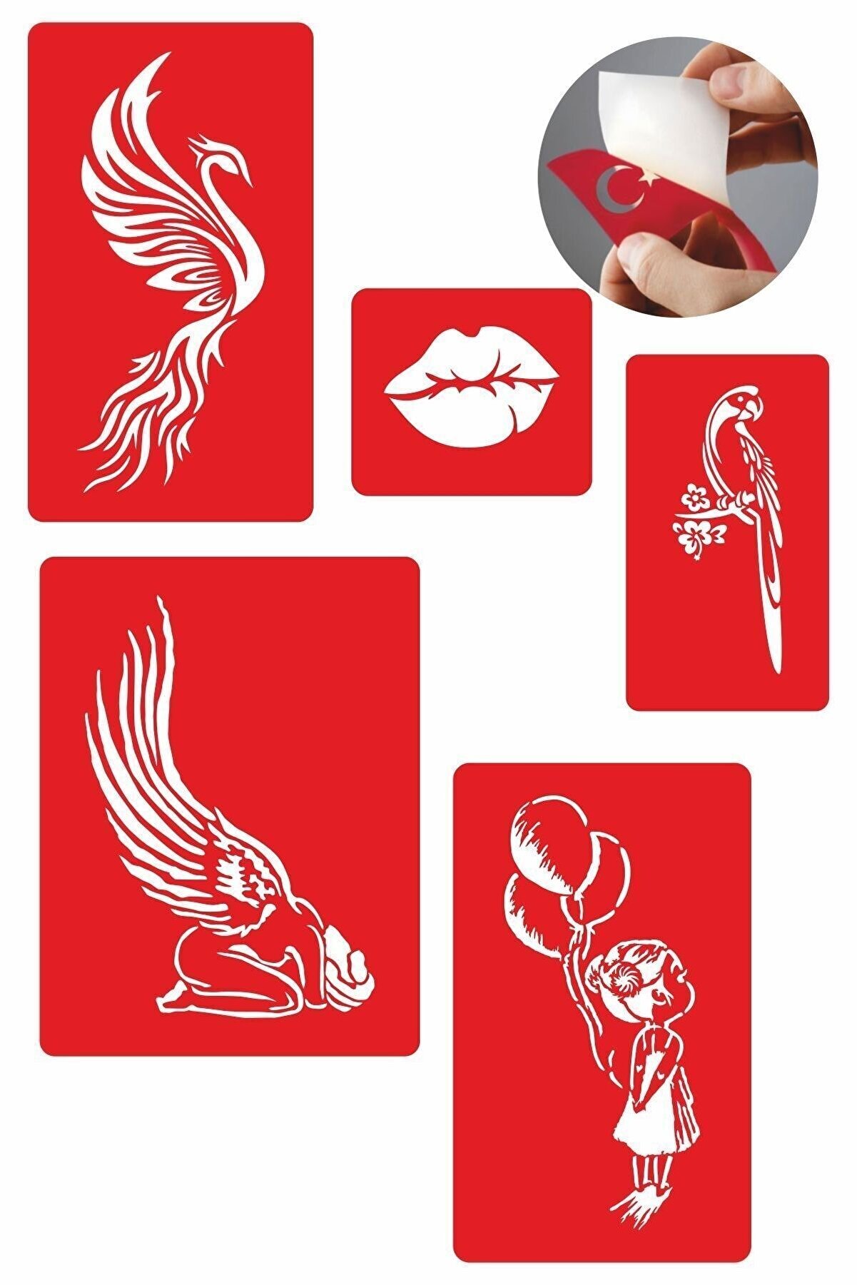 Ai̇rbrush Tattoo Melekler Korusun 5 Adet Geçi̇ci̇ Dövme Kına Şablonu