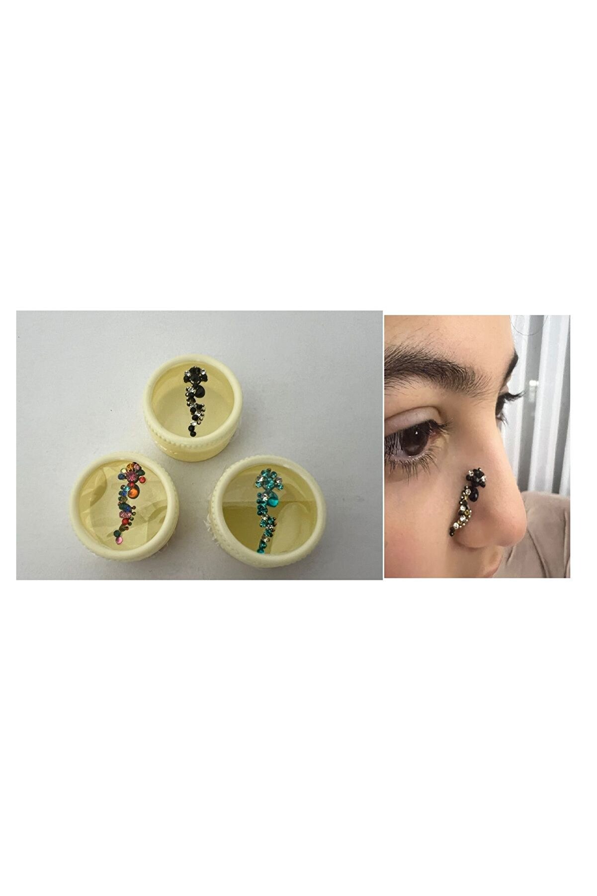 Ai̇rbrush Tattoo Yapışkanlı Yüz Taşı Face Gems 3 Adet Bi̇rden Burun Parmak Hızma Modeli̇ 4
