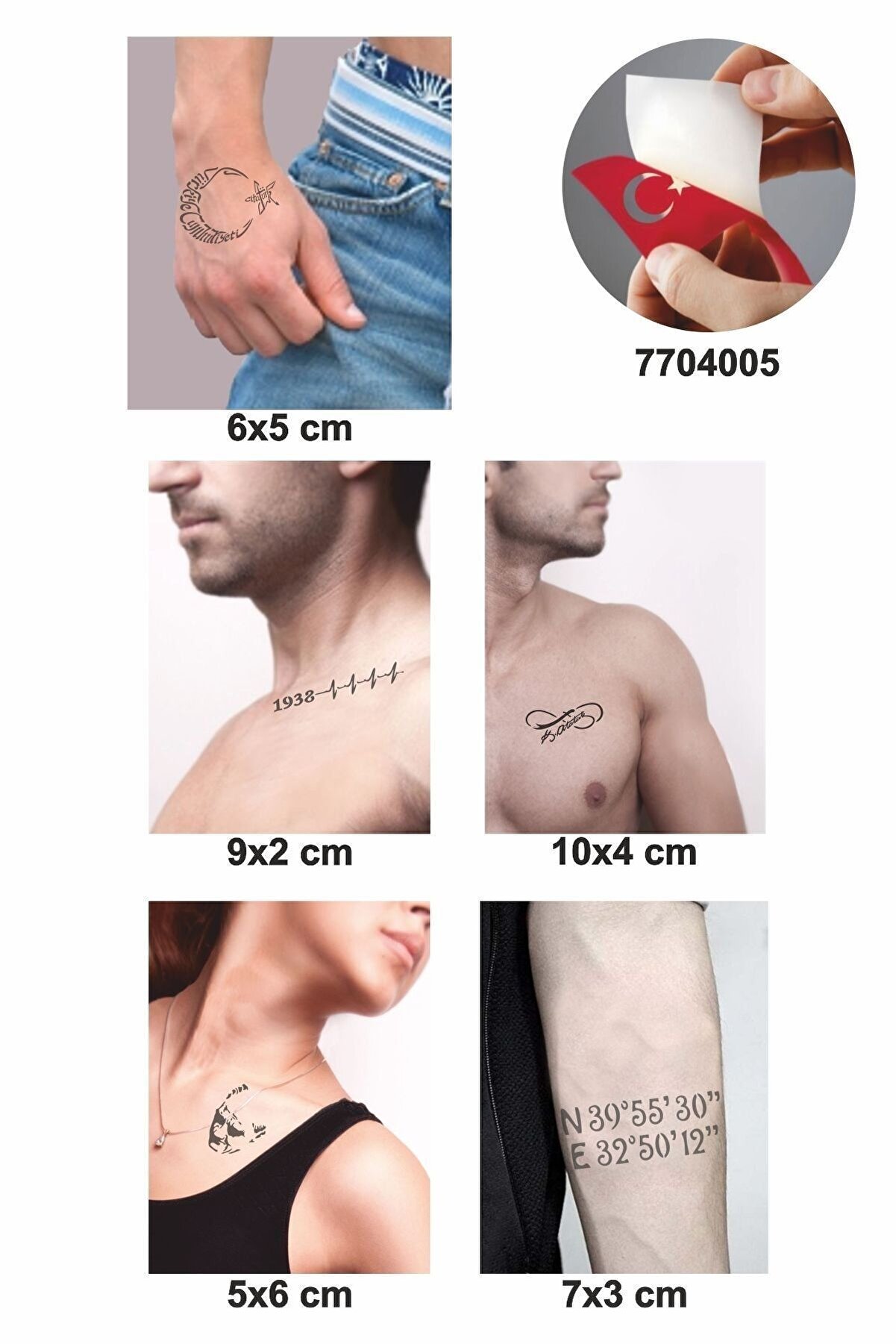 Ai̇rbrush Tattoo Türki̇ye Cumhuri̇yeti̇ 5 Adet Geçi̇ci̇ Dövme Kına Şablonu