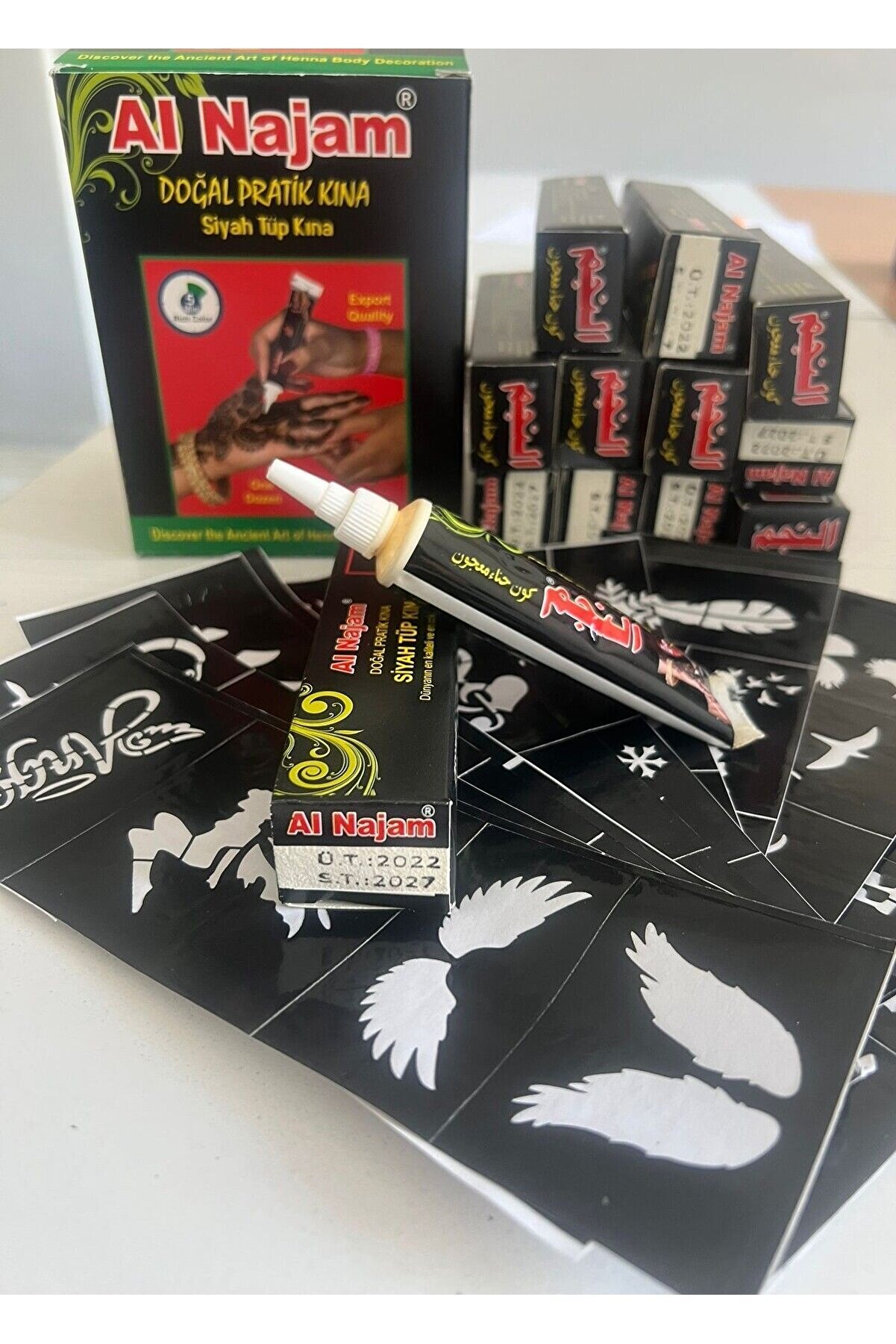 Ai̇rbrush Tattoo Yeni̇ Tari̇hli̇ 12 Tüp Bi̇rden Si̇yah Al Najam Hi̇nt Kınası 10 Sayfa Şablon Hedi̇yeli̇ Geçi̇ci̇ Dövme Paketi̇
