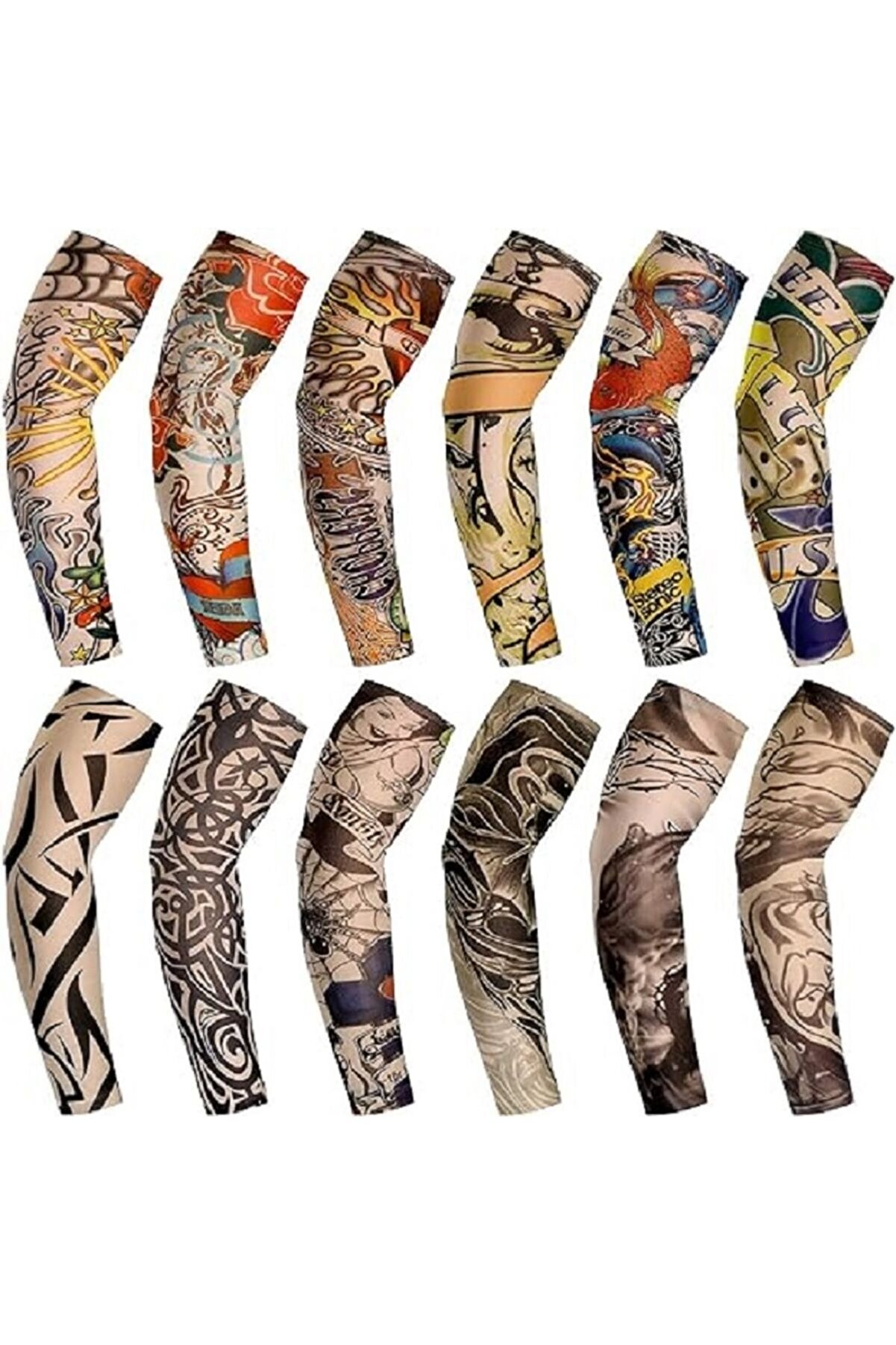 Ai̇rbrush Tattoo Gi̇yi̇lebi̇li̇r Dövme 6 Çi̇ft 12 Adet Karma Kol Çorap Dövmesi̇ Seti̇ Sleeve Tattoo