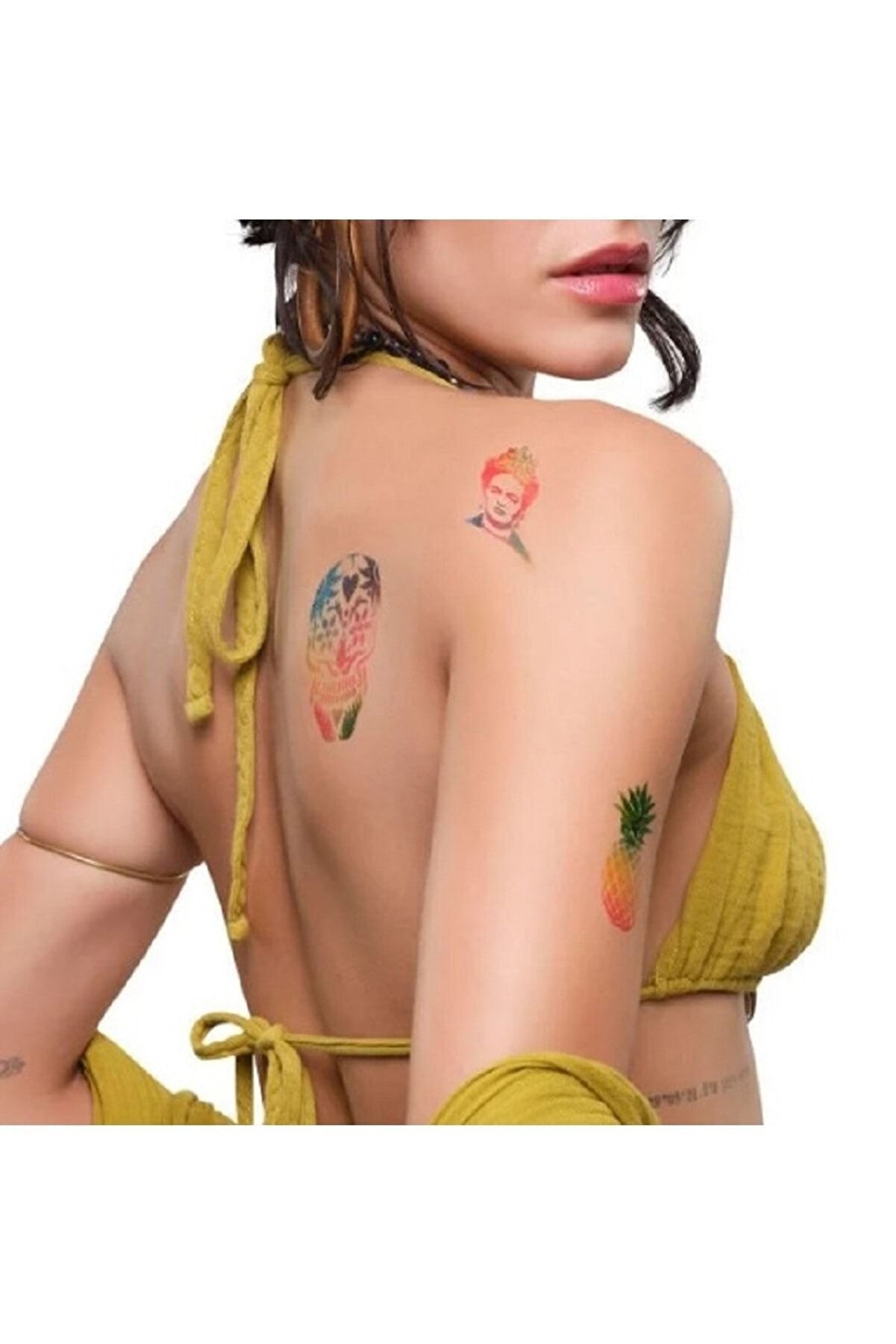 One Spray Tattoo Spray Tattoo Sarı Geçi̇ci̇ Sprey Dövme Şablon Hedi̇yeli̇