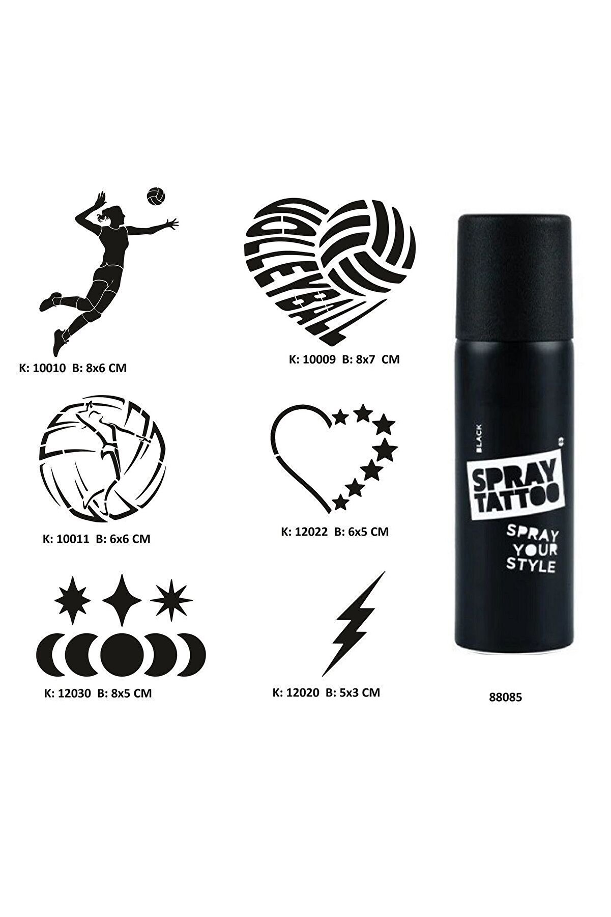 Ai̇rbrush Tattoo Voleybol Aşkı Spray Tattoo Geçi̇ci̇ Dövme Seti̇ Dark Sprey Dövme Ki̇ti̇