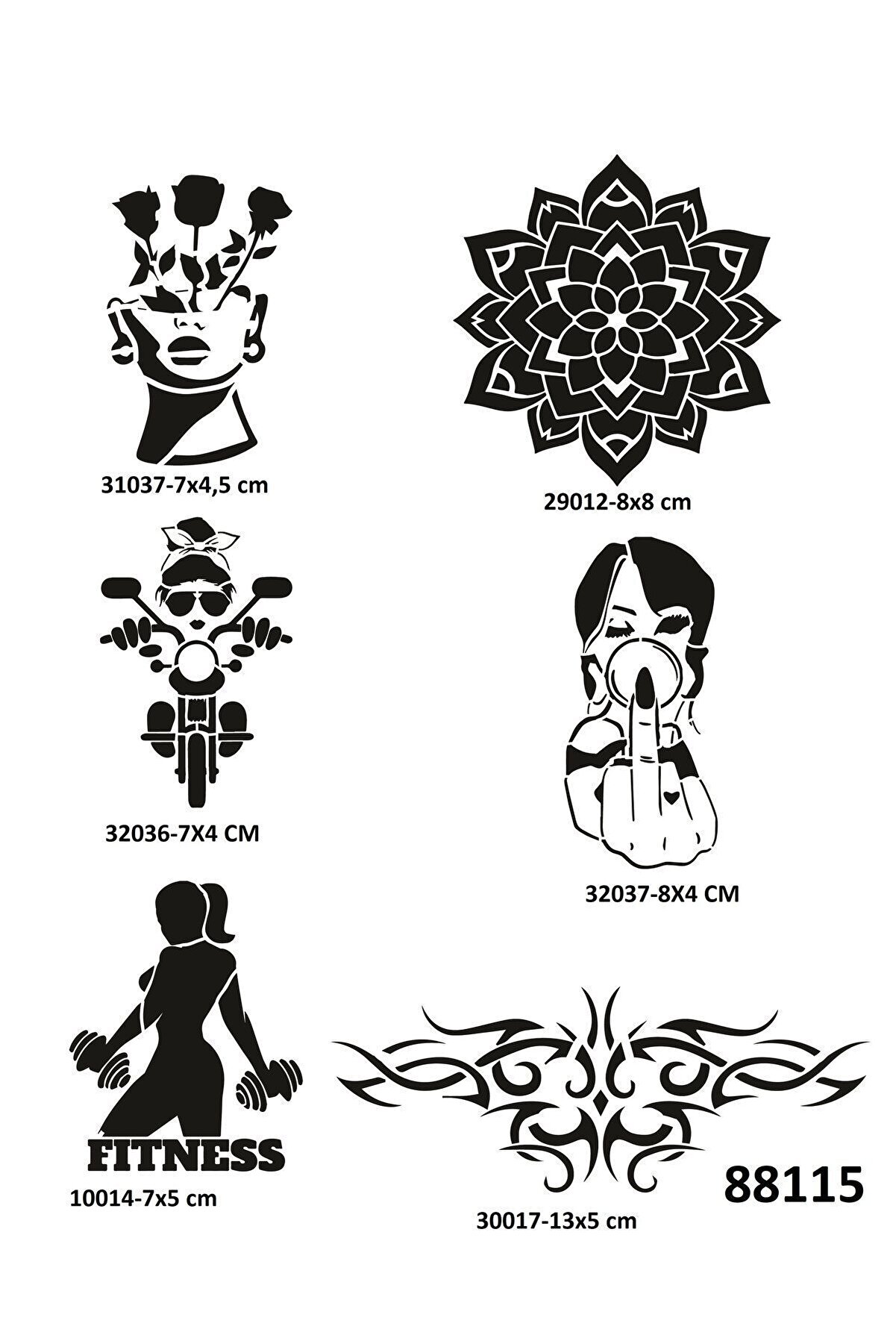 Ai̇rbrush Tattoo Çılgın Kızlar 6 Adet Geçi̇ci̇ Dövme Şablonu Spreysi̇z Sadece Stenci̇l