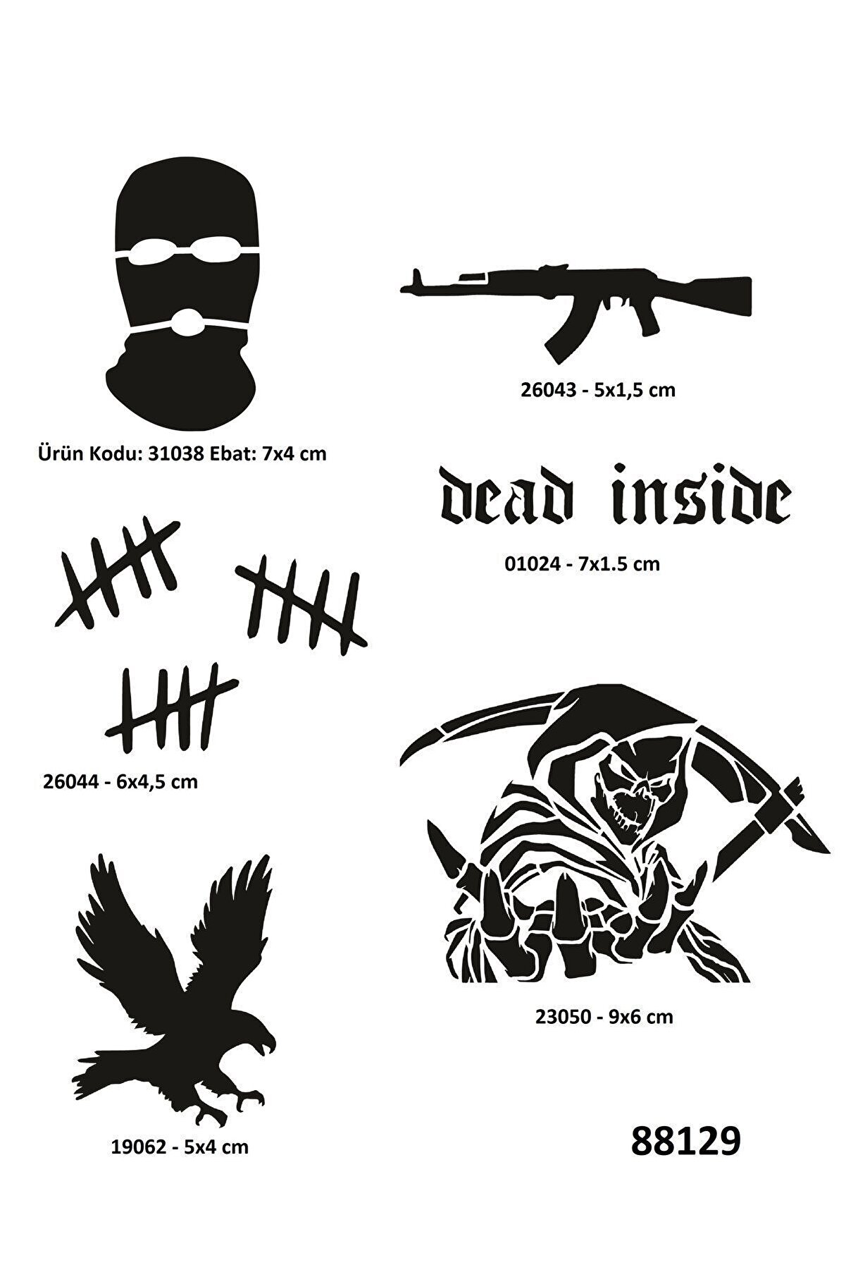 Ai̇rbrush Tattoo Hırçın Semboller 6 Adet Geçi̇ci̇ Dövme Kalıbı Spreysi̇z Sadece Şablon