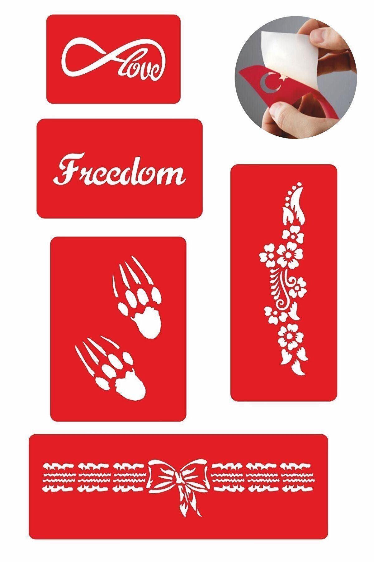 Ai̇rbrush Tattoo Aşk Özgürlüktür 5 Adet Geçi̇ci̇ Dövme Kına Şablonu