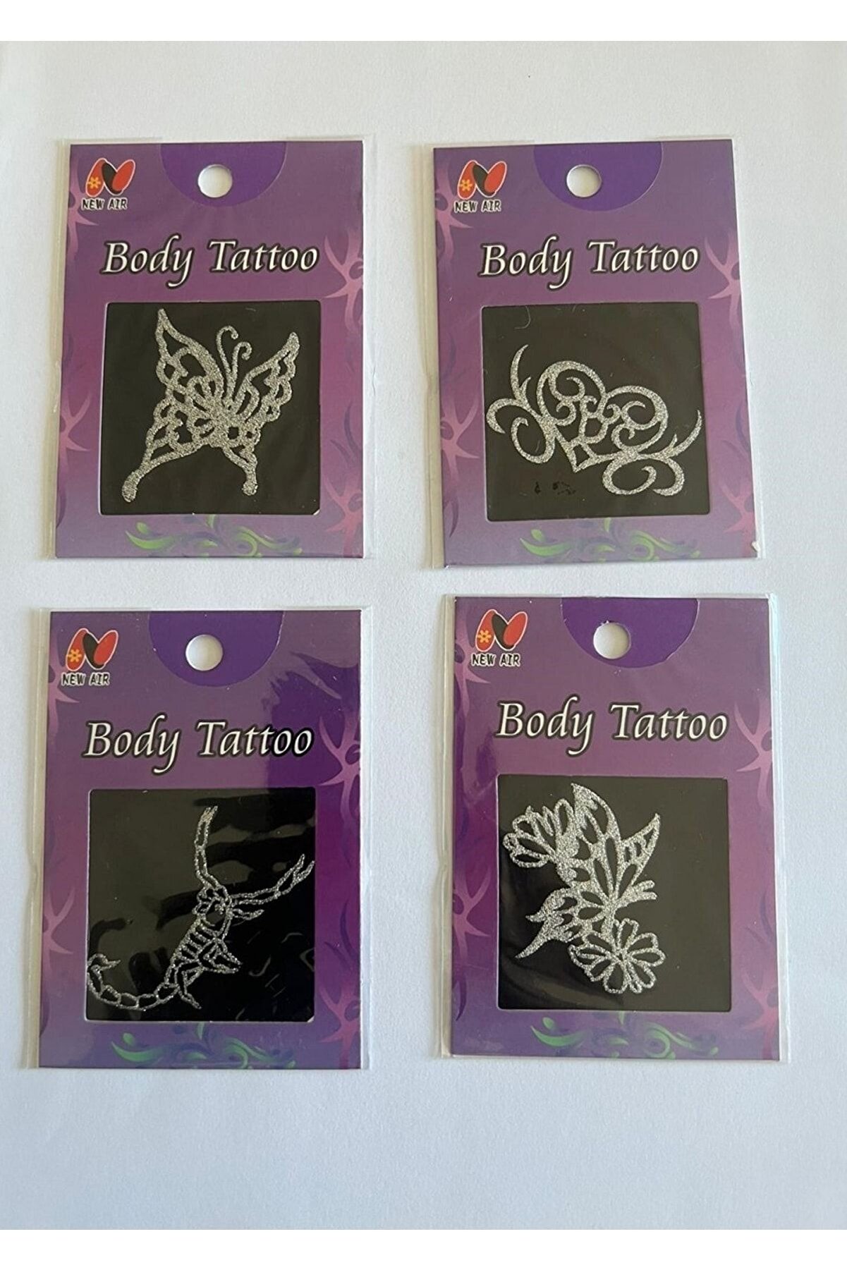 Ai̇rbrush Tattoo Işıltılı Yapıştırma D&ouml;vmeler 4 Adet Bi̇rden Kelbek Akrep Seri̇si̇