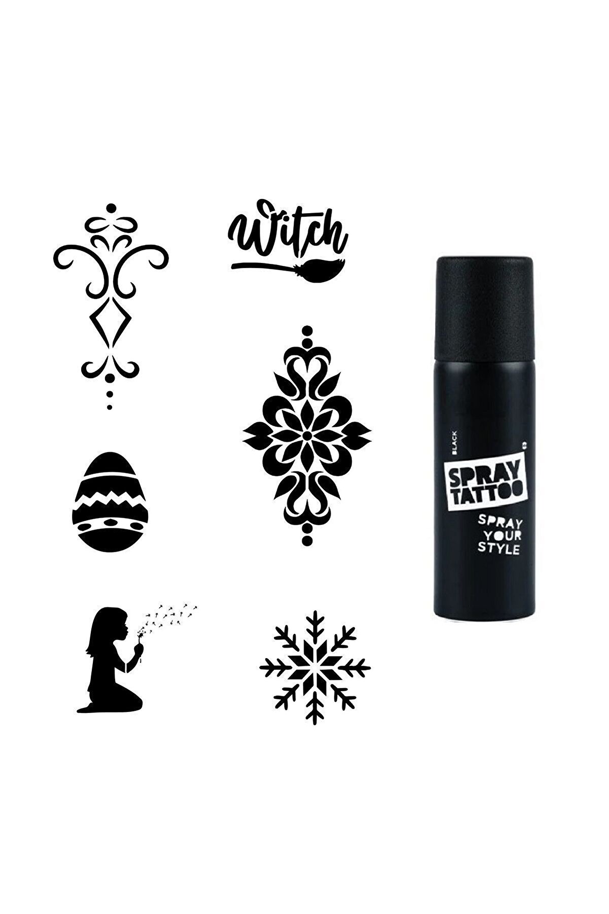 Ai̇rbrush Tattoo Mandala Ve Kar Tanesi̇ Spray Tattoo Geçi̇ci̇ Dövme Seti̇ Dark Si̇yah Sprey