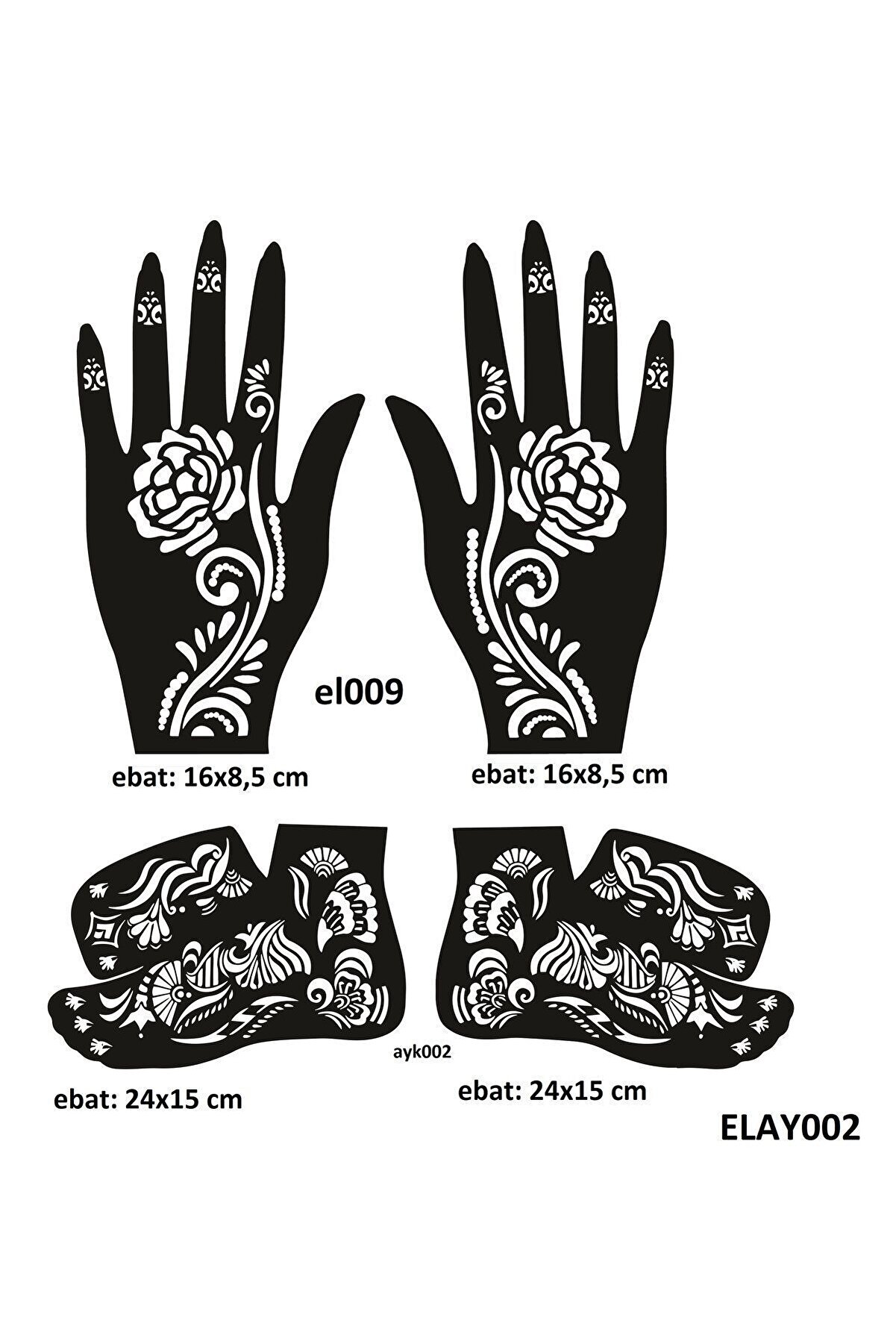 Ai̇rbrush Tattoo Gül Model El Ve Ayak Kına Kalıpları 4 Lü Paket Sadece Kalıp