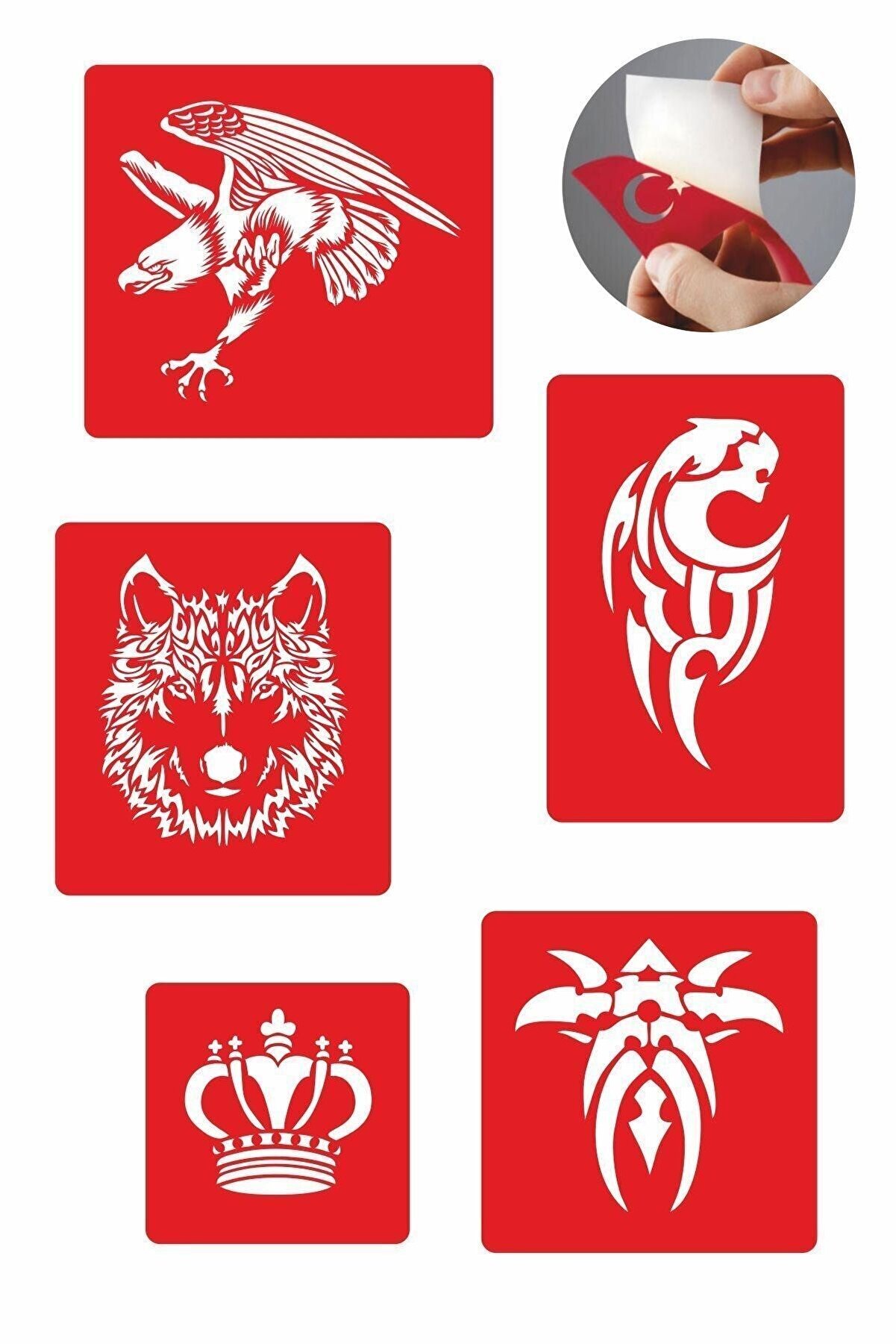 Ai̇rbrush Tattoo Yalnız Kurt 5 Adet Geçi̇ci̇ Dövme Kına Şablonu