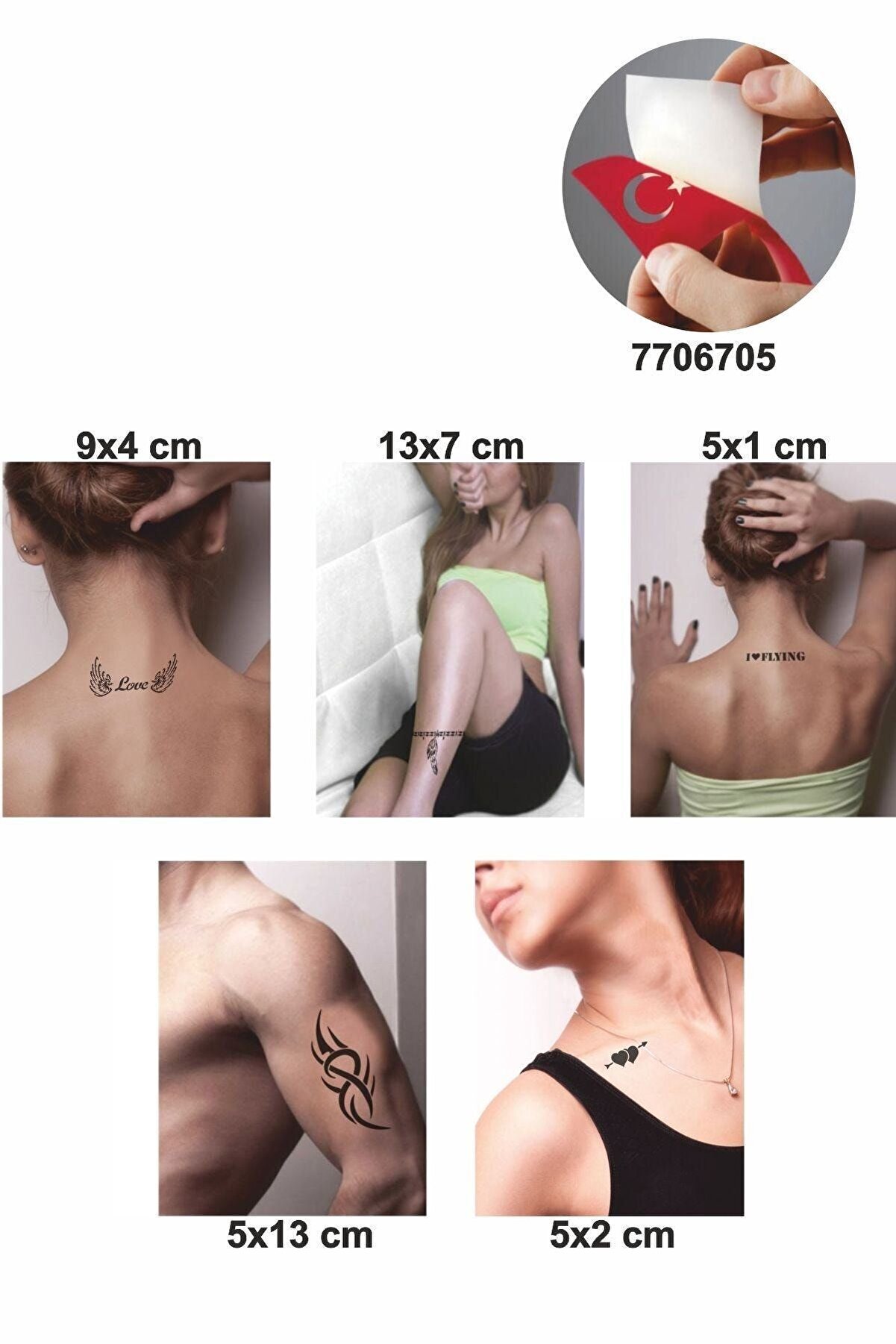 Ai̇rbrush Tattoo Aşk Kanatlandırır 5 Adet Ge&ccedil;i̇ci̇ D&ouml;vme Kına Şablonu
