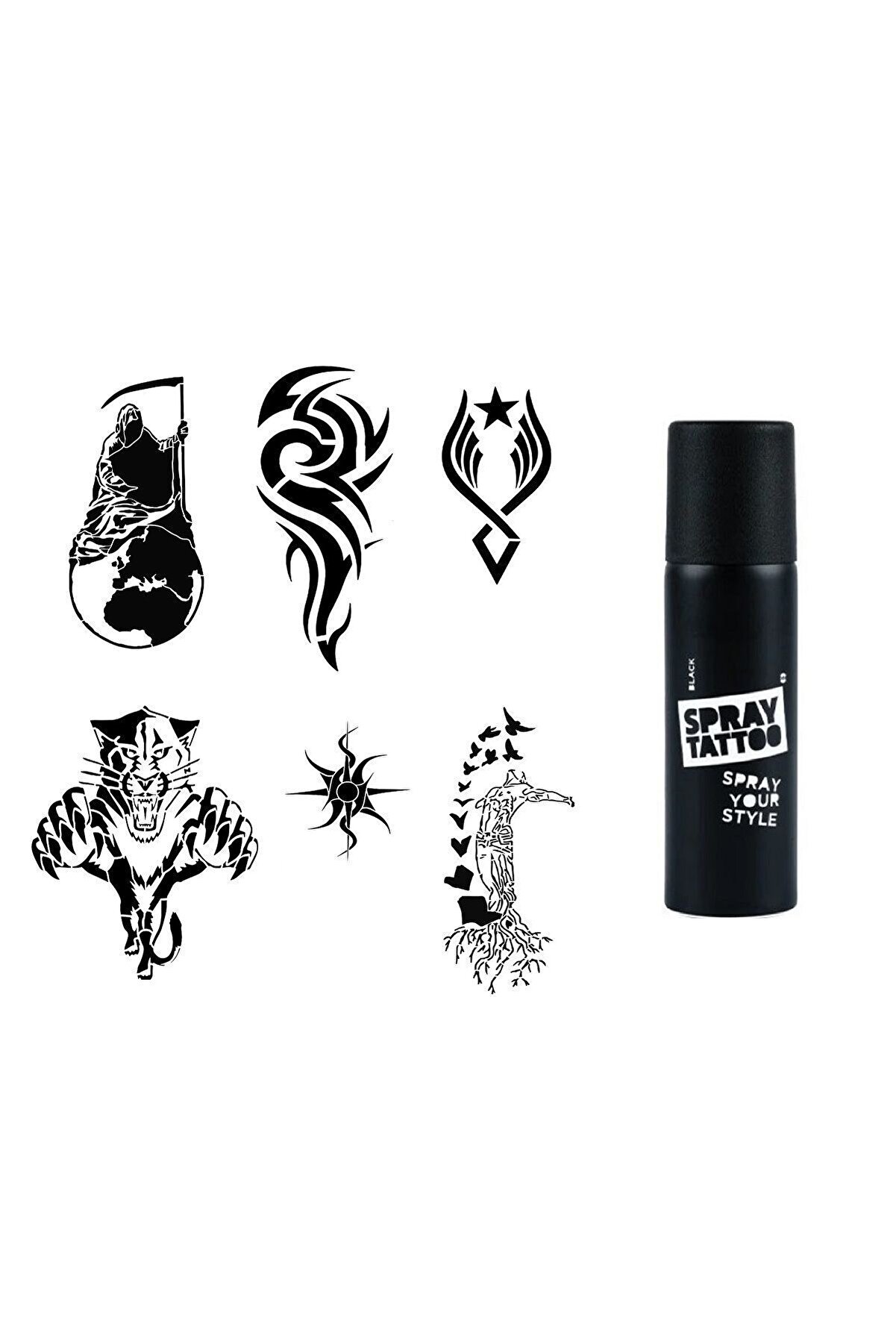 Ai̇rbrush Tattoo Tri̇bal Felsefi̇k Spray Tattoo Geçi̇ci̇ Dövme Seti̇ Dark Si̇yah Sprey