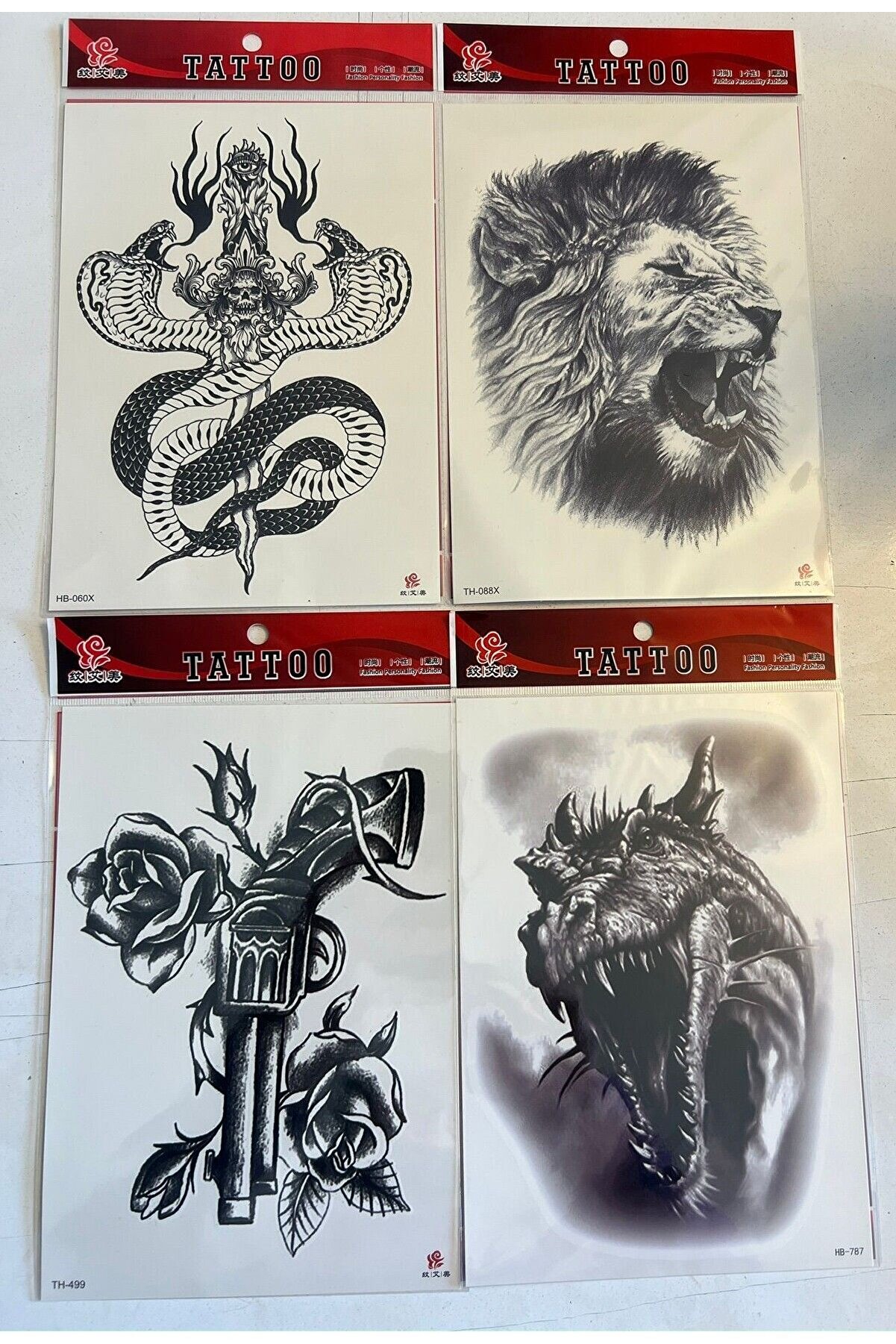 Ai̇rbrush Tattoo Büyük Boy Yapıştırma Dövme Geçi̇ci̇ Dövme Seti̇ 4 Adet Bi̇rden Model 12