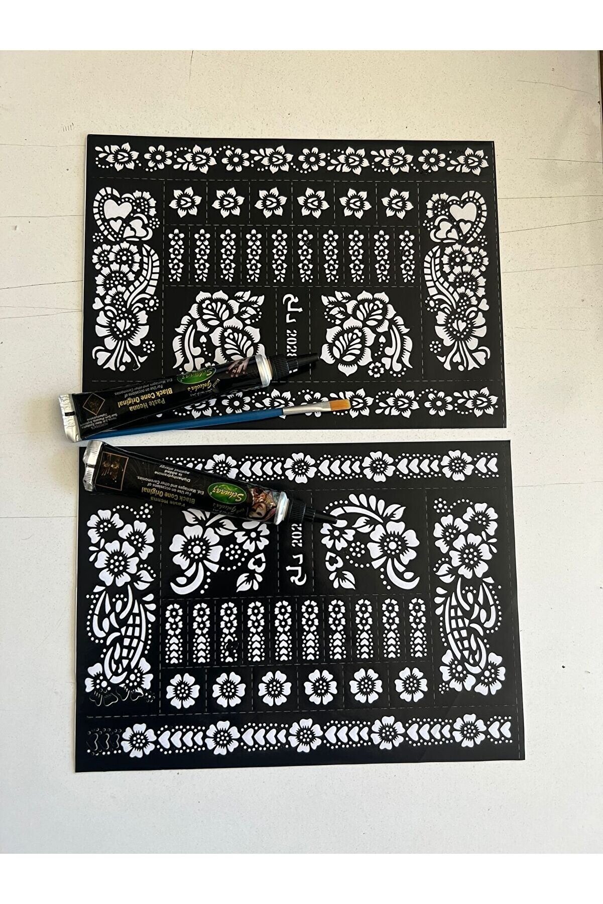 Ai̇rbrush Tattoo 1 Tüp Hi̇nt Kınası Fırça Ve 2 Adet Dövme Şablon Karışık