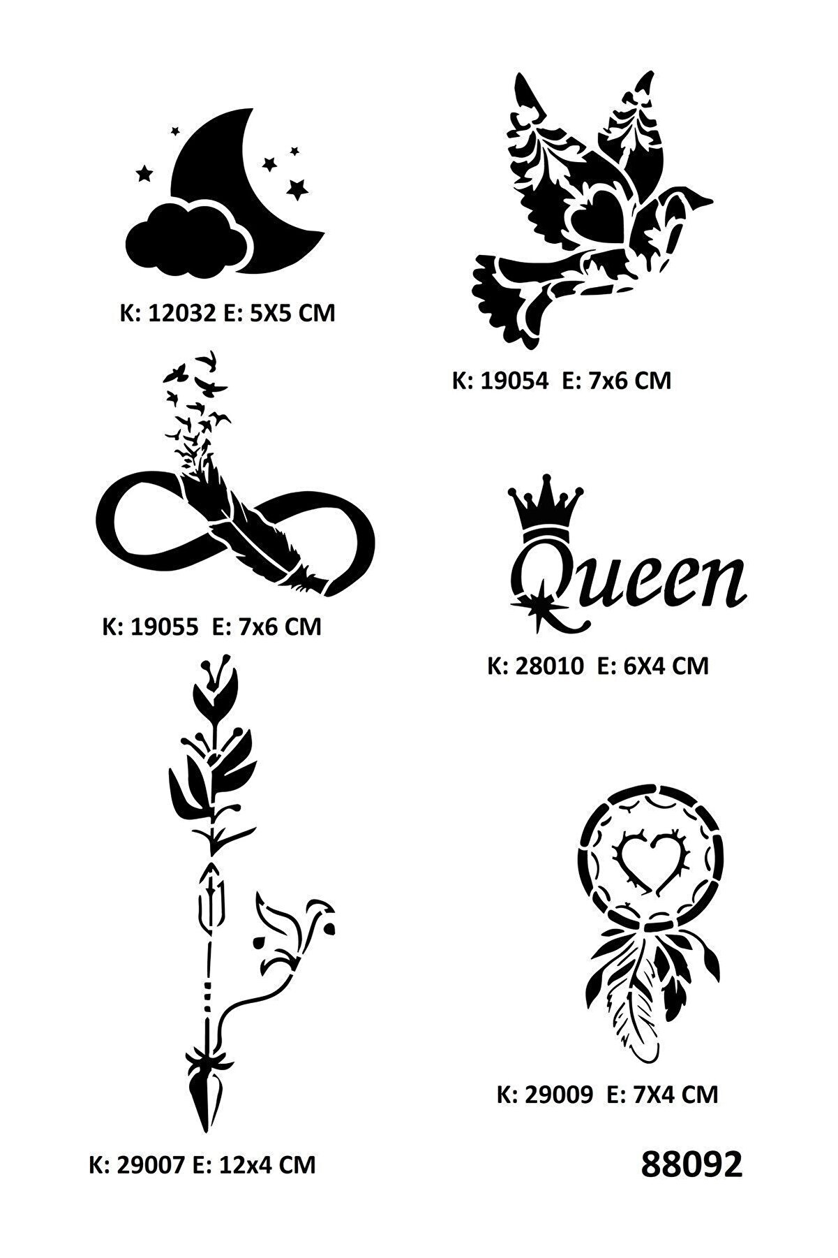 Ai̇rbrush Tattoo Düş Kapanı Sonsuzluk Geçi̇ci̇ Dövme Kalıpları Sadece Desen