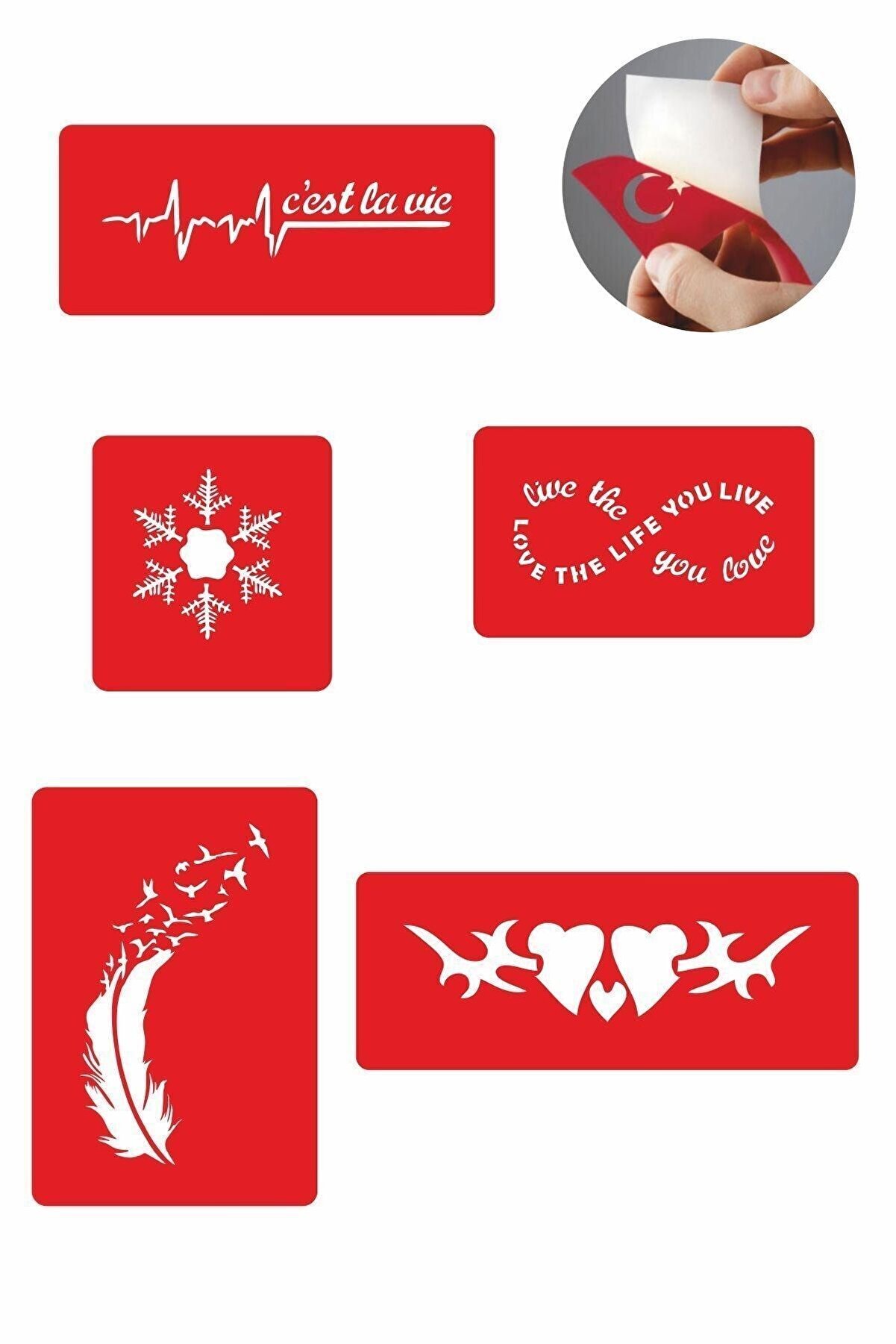 Ai̇rbrush Tattoo Hayat Yaşamaktır 5 Adet Geçi̇ci̇ Dövme Kına Şablonu