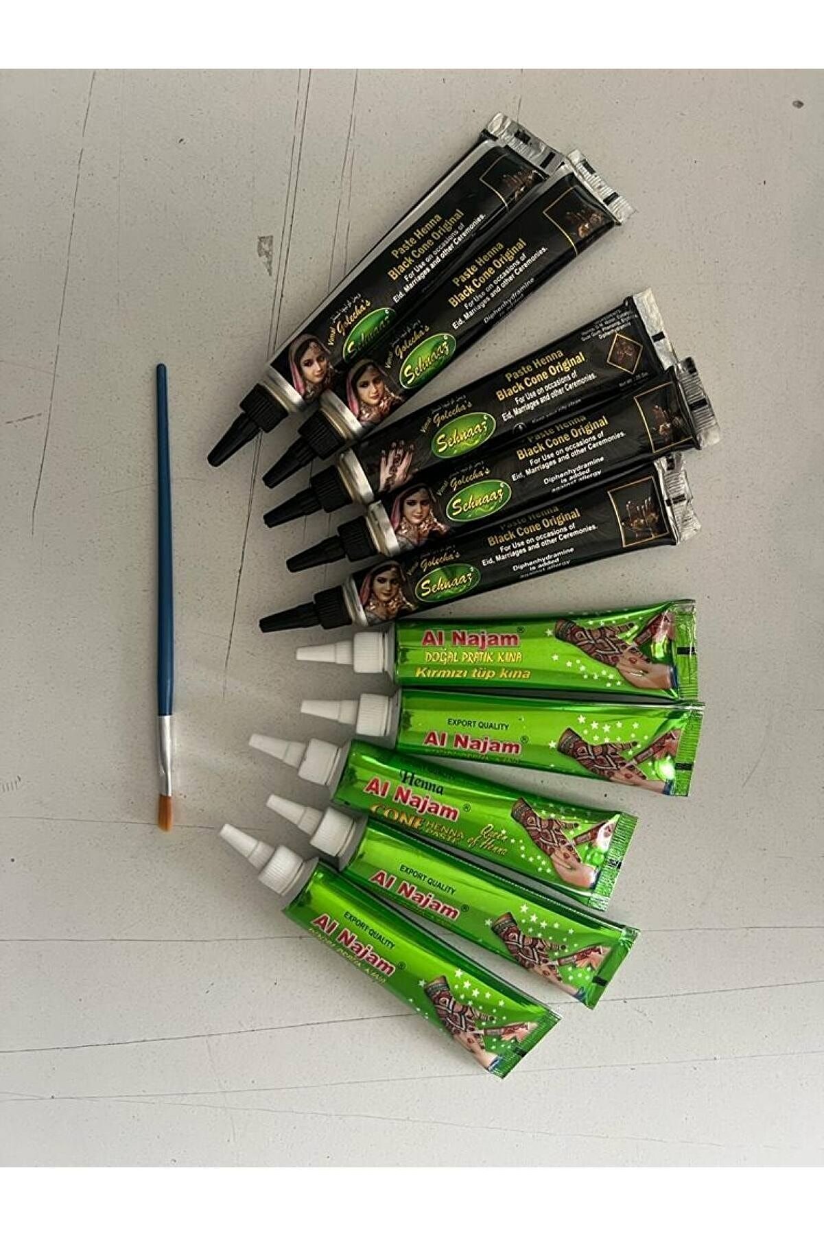 Enhavalı 10 Tüp Si̇yah Ve Kırmızı Kına 50 Şablon Ve Fırça Hedi̇yeli̇ Geçi̇ci̇ Dövme Seti̇