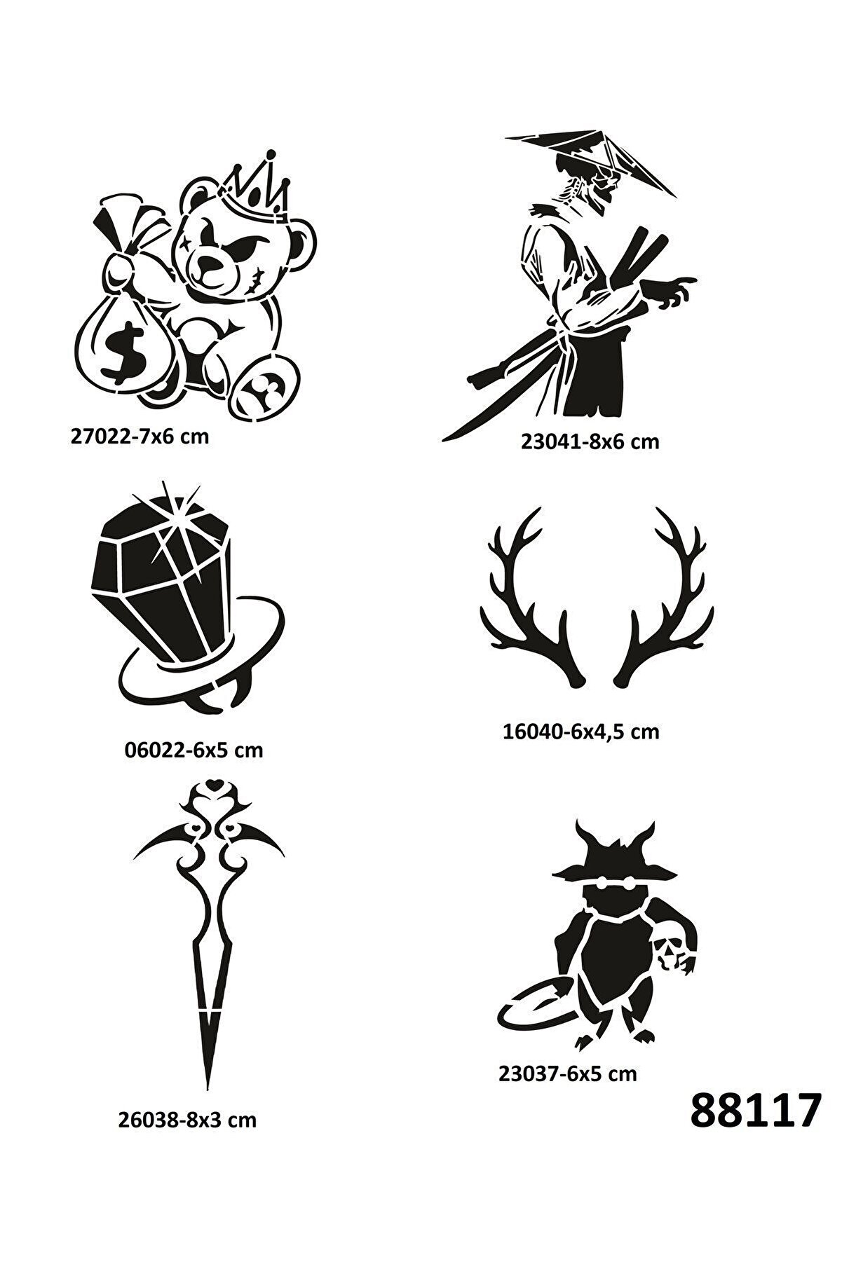 Ai̇rbrush Tattoo Savaşçı Ve Hazi̇ne 6 Adet Geçi̇ci̇ Dövme Şablonu Spreysi̇z Sadece Stenci̇l