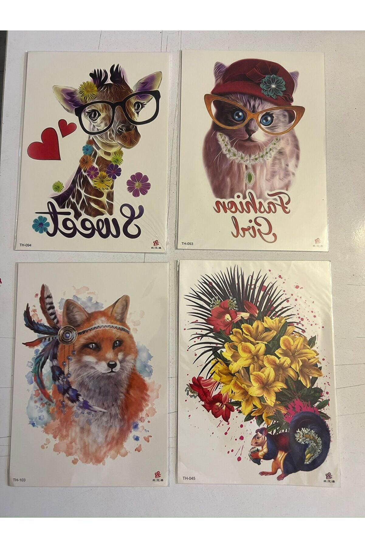 Ai̇rbrush Tattoo Büyük Boy Yapıştırma Dövme Geçi̇ci̇ Dövme Seti̇ 4 Adet Bi̇rden Model 40