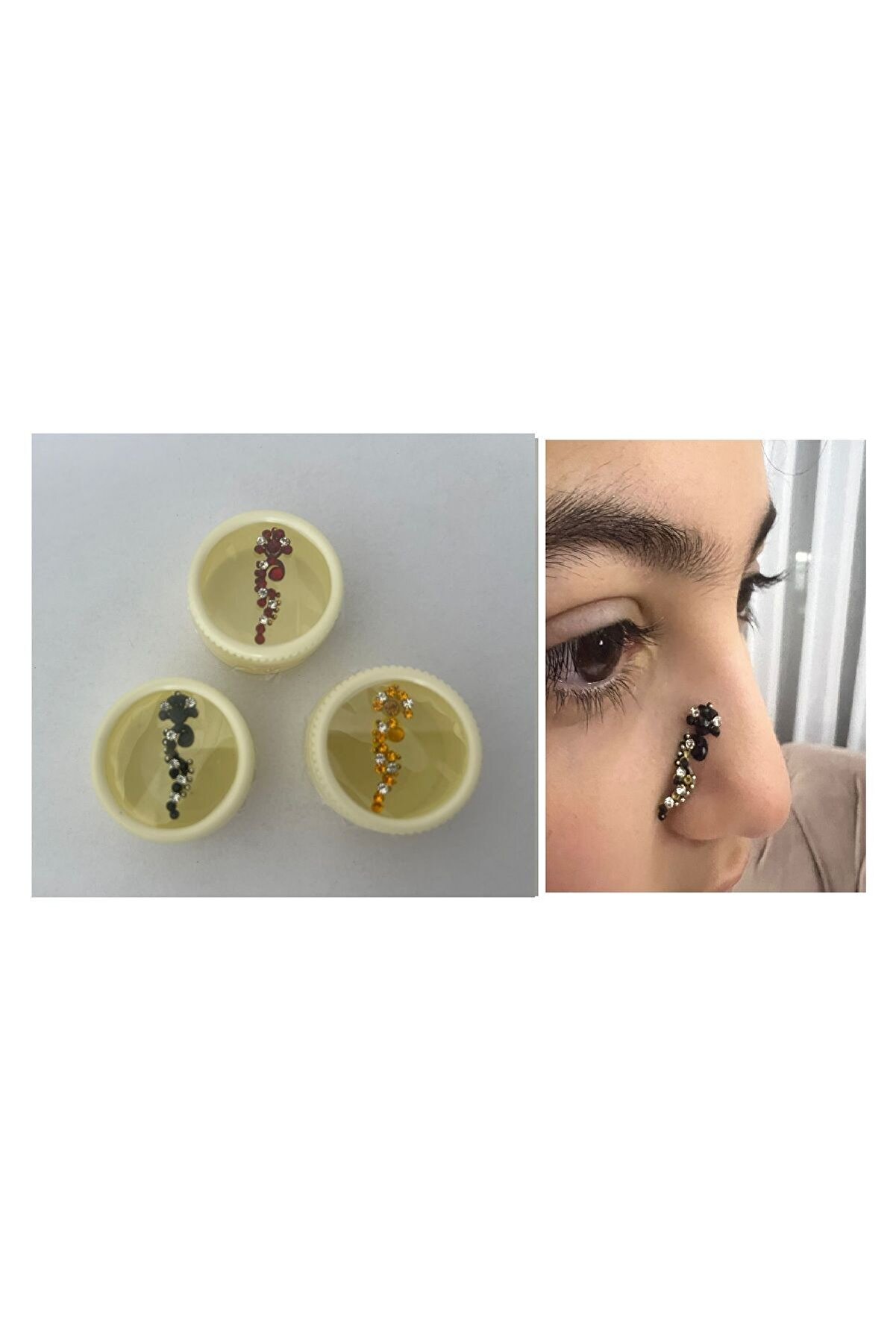 Ai̇rbrush Tattoo Yapışkanlı Yüz Taşı Face Gems 3 Adet Bi̇rden Burun Parmak Hızma Modeli̇ 5