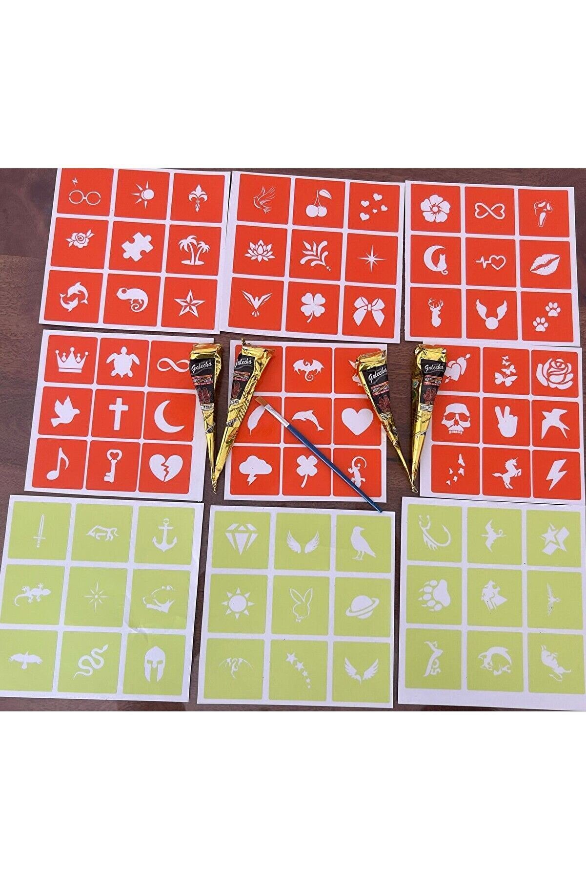 Ai̇rbrush Tattoo 4 Tüp Golecha Si̇yah Kına Ve Fırça Hedi̇yeli̇ 81 Şablonlu Geçi̇ci̇ Dövme Seti̇