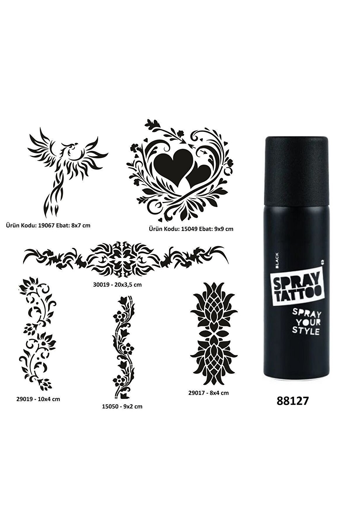 Ai̇rbrush Tattoo Kadın Bel Kol Sembolleri̇ Spray Tattoo Ge&ccedil;i̇ci̇ D&ouml;vme Yapma Seti̇ Dark Si̇yah