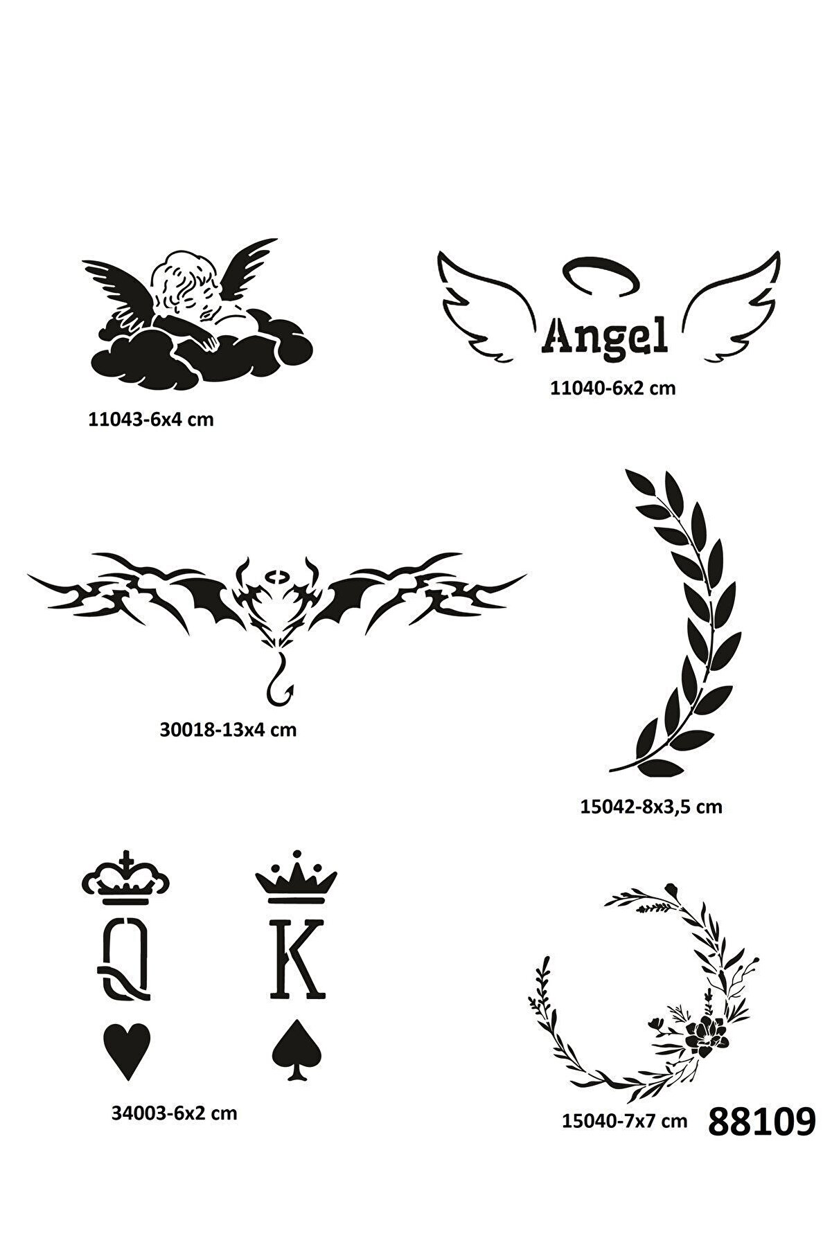 Ai̇rbrush Tattoo Melek Çi̇çek 6 Adet Geçi̇ci̇ Dövme Şablonu Spreysi̇z Sadece Stenci̇l