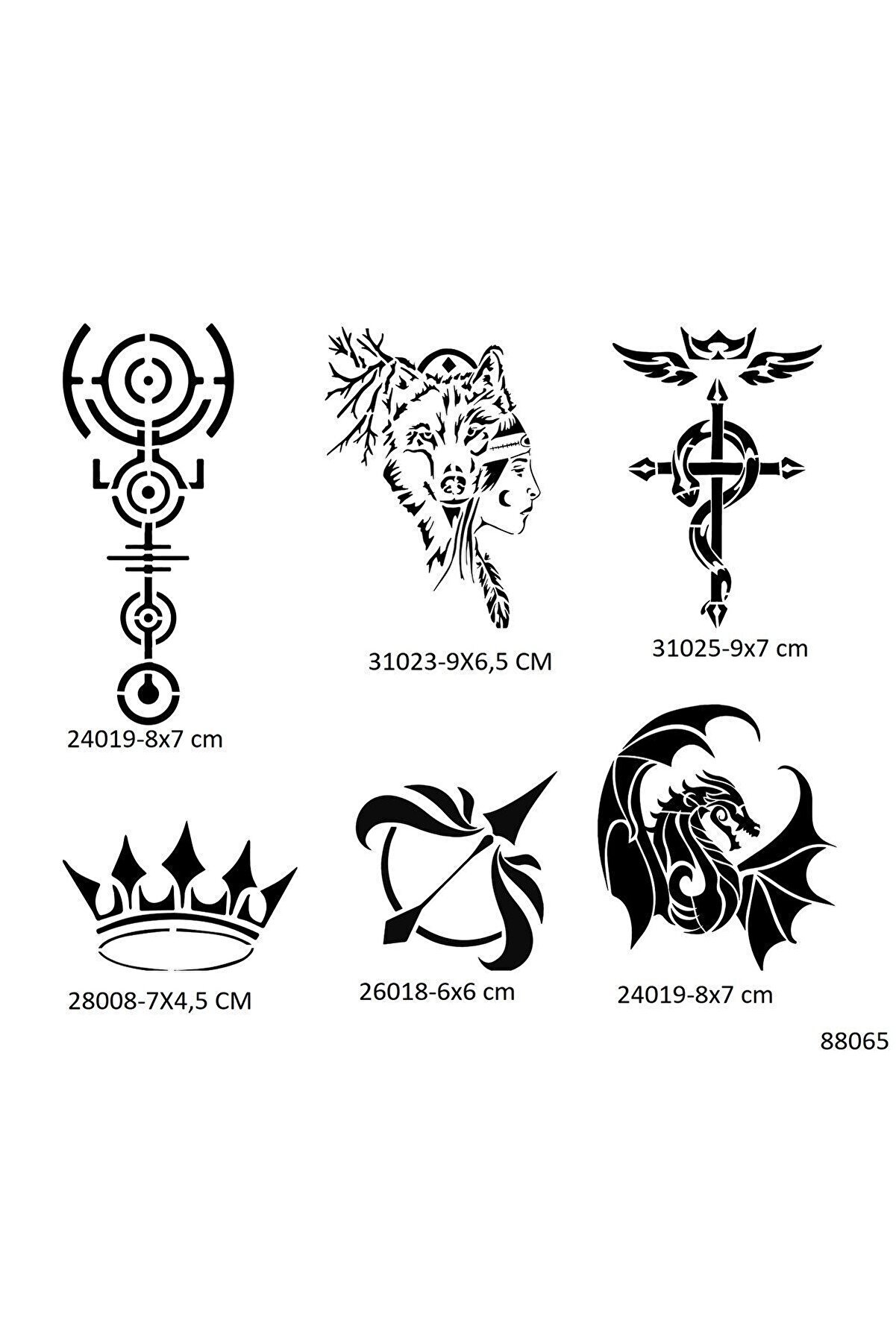 Ai̇rbrush Tattoo Ejderha Bozkurt 6 Adet Geçi̇ci̇ Dövme Şablonu Sadece Desen