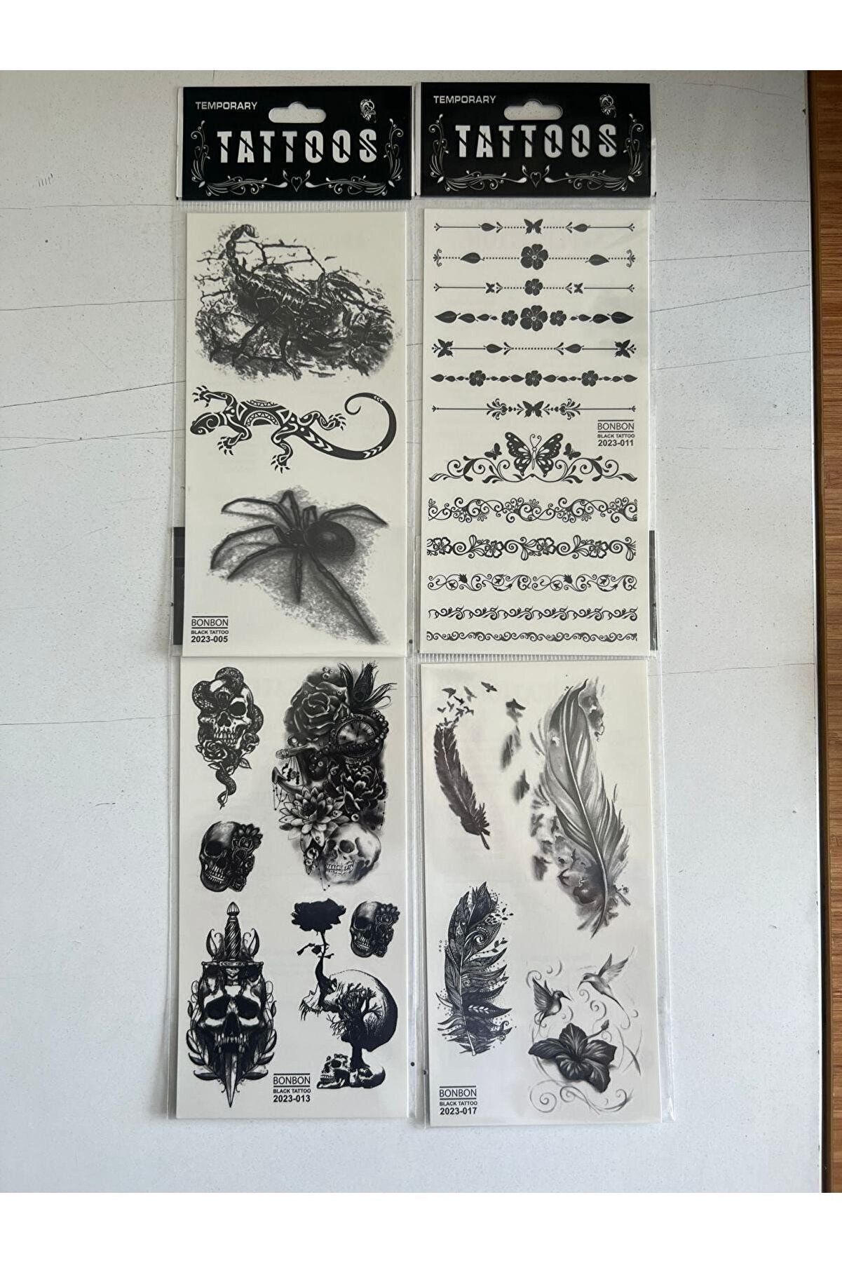 Ai̇rbrush Tattoo Kurukafa Tüy 4 Adet Bi̇rden Yapıştırma Geçi̇ci̇ Dövme