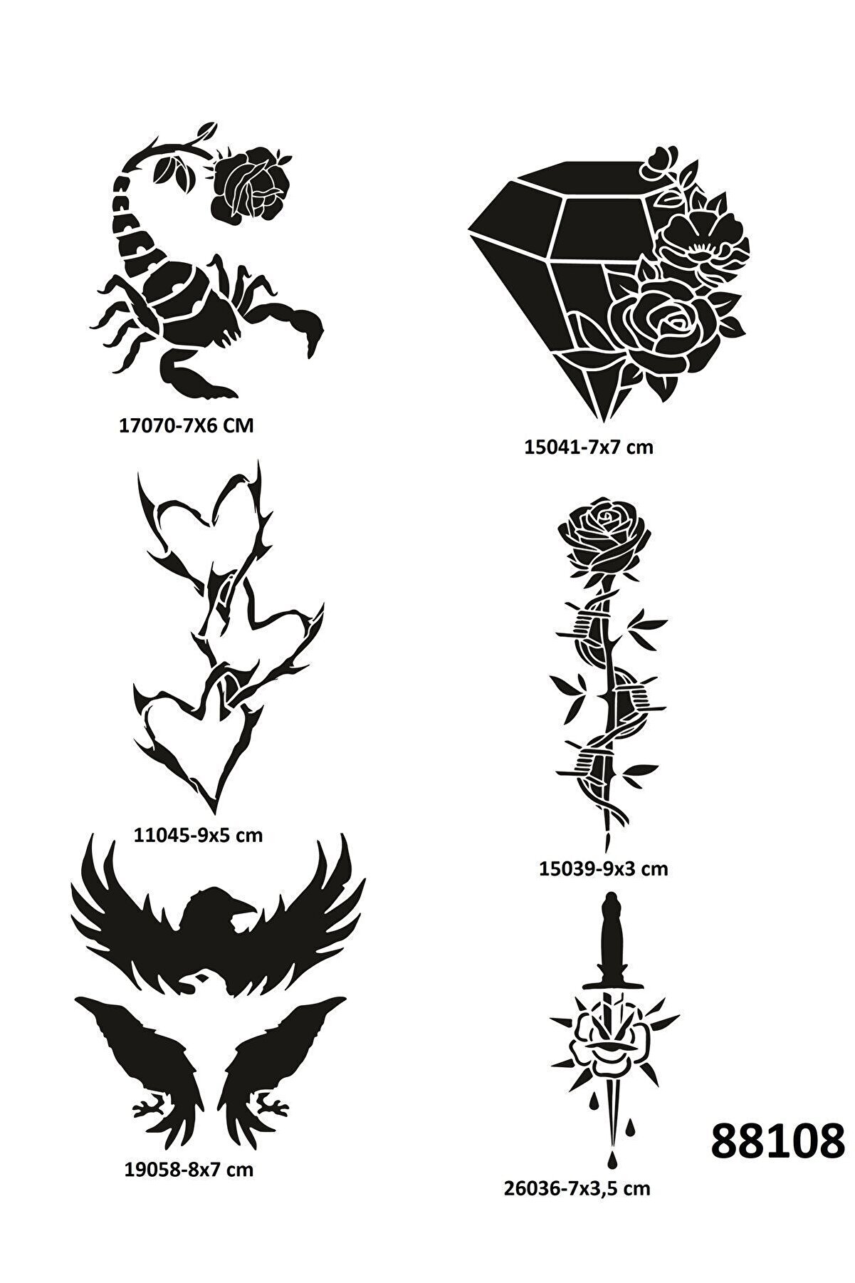 Ai̇rbrush Tattoo Akrep Elmas 6 Adet Geçi̇ci̇ Dövme Şablonu Spreysi̇z Sadece Stenci̇l