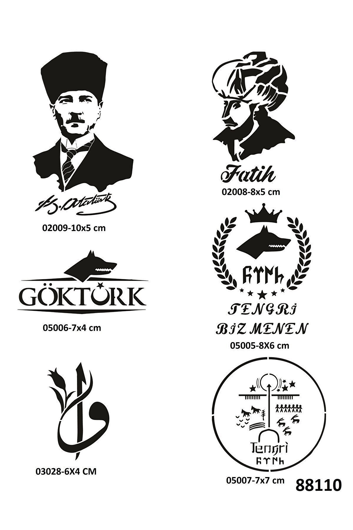 Ai̇rbrush Tattoo Fati̇h Atatürk 6 Adet Geçi̇ci̇ Dövme Şablonu Spreysi̇z Sadece Stenci̇l