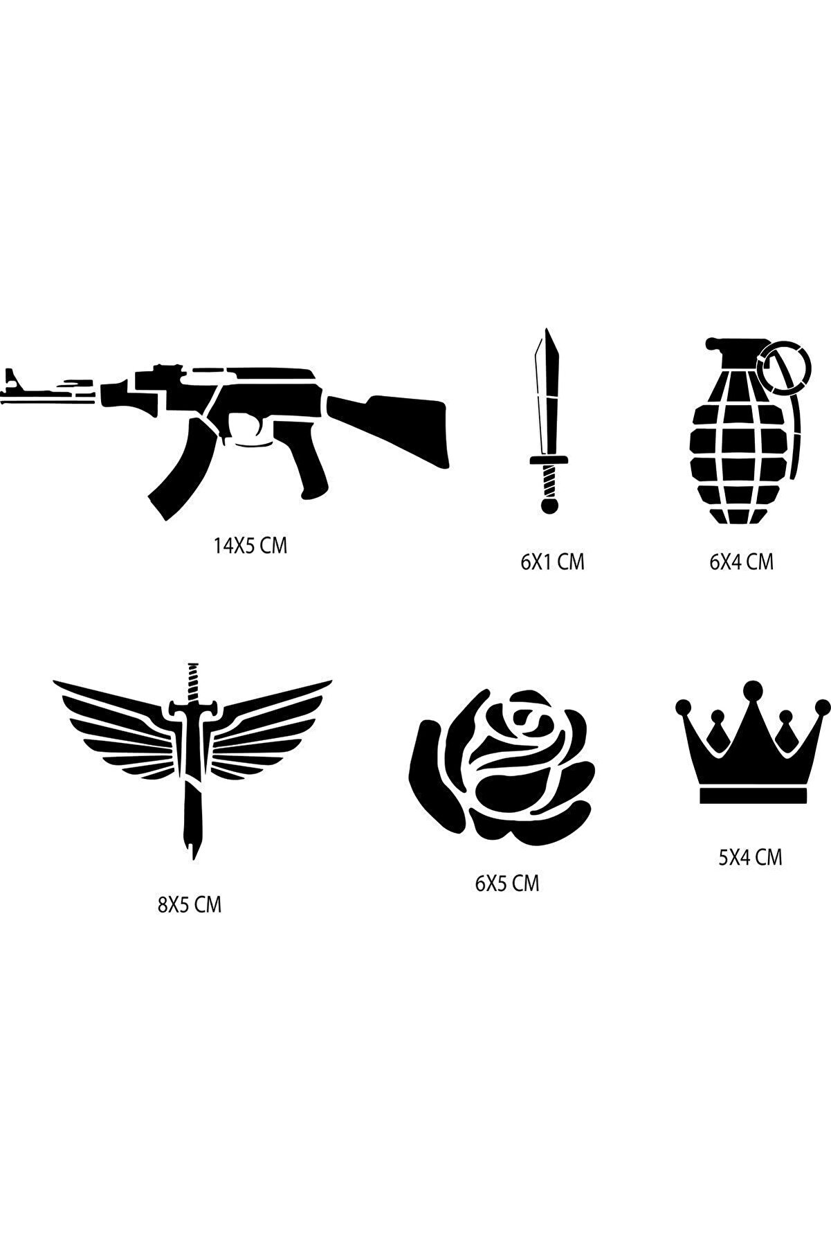 Ai̇rbrush Tattoo Si̇lah Ve Kanat Geçi̇ci̇ Dövme Şablonu Seti̇ Sadece Desen