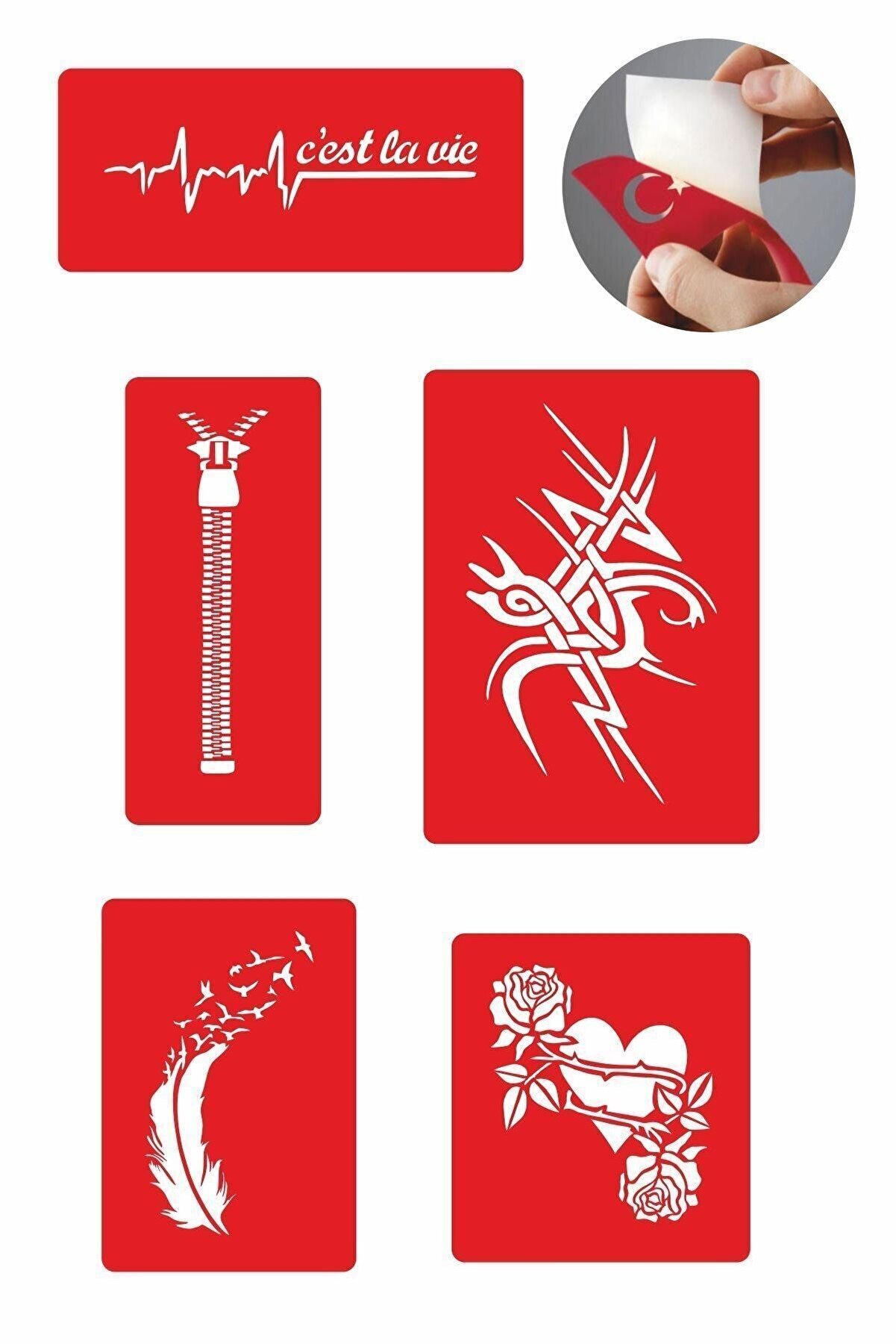 Ai̇rbrush Tattoo Kalp Fermuar Tri̇bal 5 Adet Geçi̇ci̇ Dövme Kına Şablonu