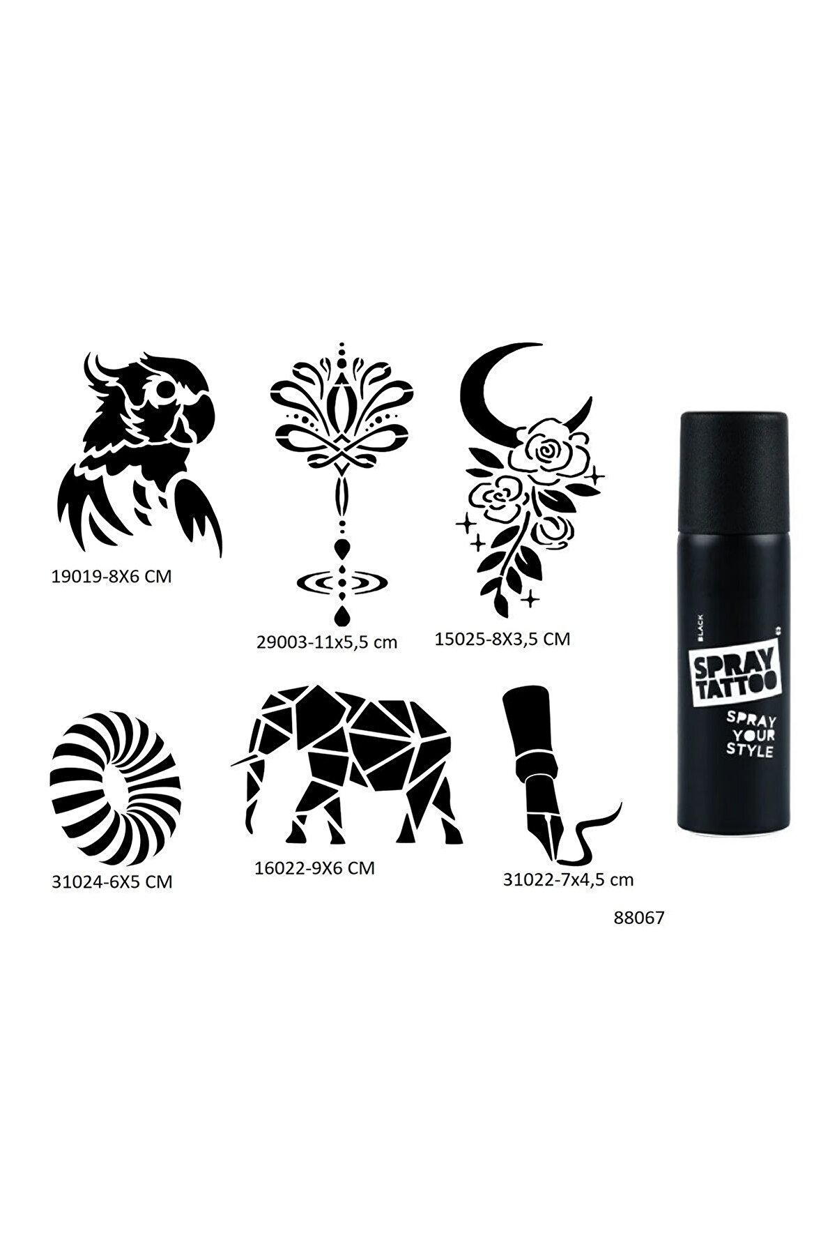 Ai̇rbrush Tattoo Sırt Ve Kol 6 Adet Şablon Ve Si̇yah Sprey Geçi̇ci̇ Dövme Seti̇