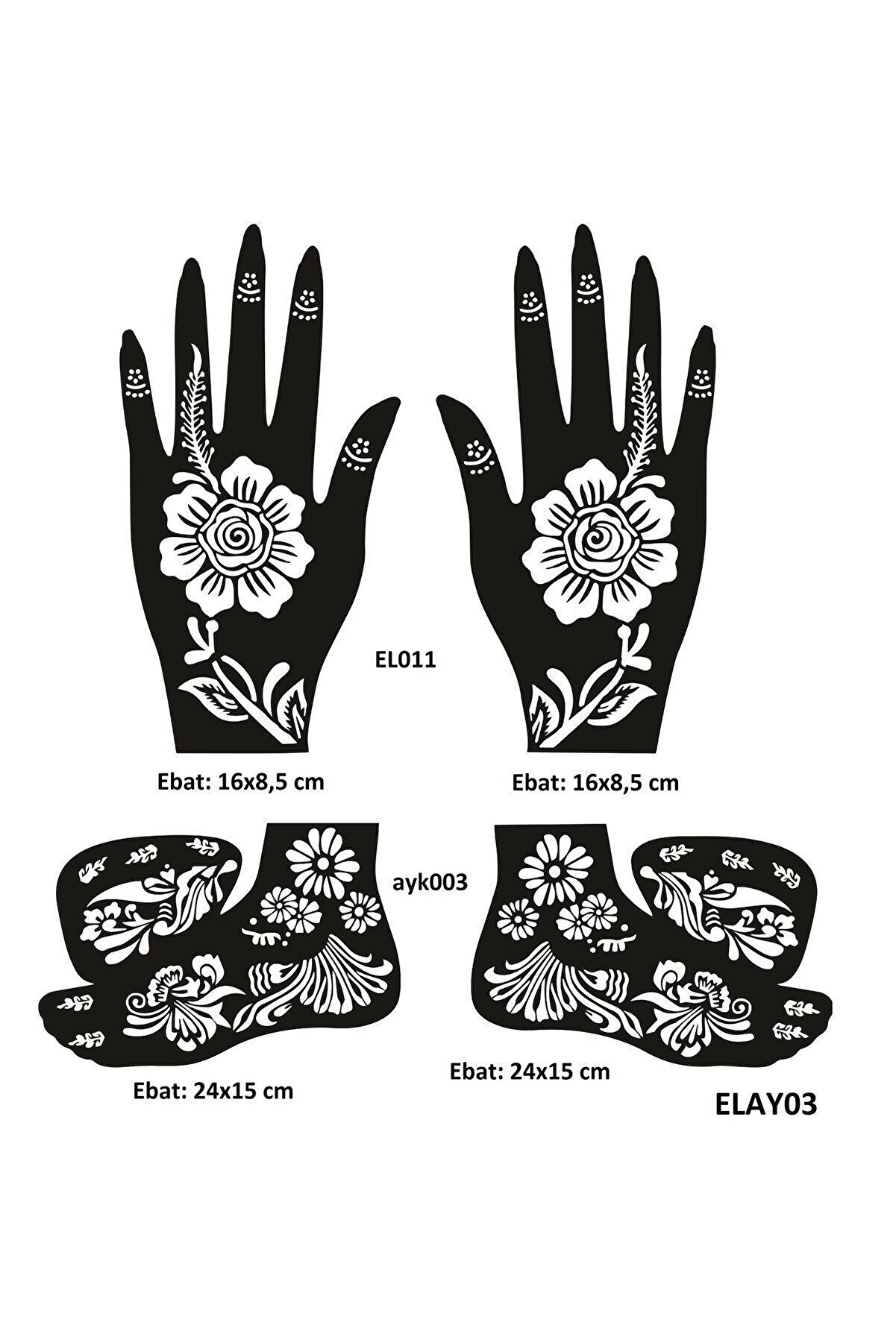 Ai̇rbrush Tattoo Karanfi̇l Model El Ve Ayak Kına Kalıpları 4 Lü Paket Sadece Kalıp