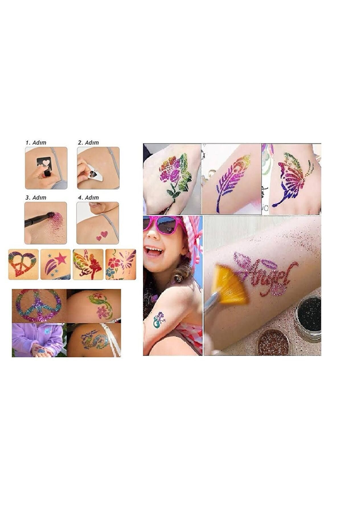 Ai̇rbrush Tattoo Si̇mli̇ Dövme Gli̇tter Tattoo Ki̇t 10 Tüp Si̇m 100 Şablon Hedi̇yeli̇ Mega Paket