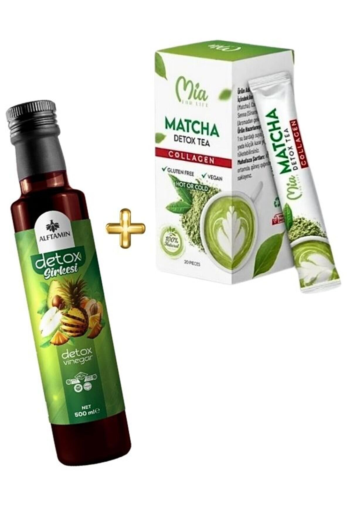aleyna baharat Matcha Detox Tea Collagen 20 Pcs Çilek Aromalı Detox + Detox Sirkesi 250 ML