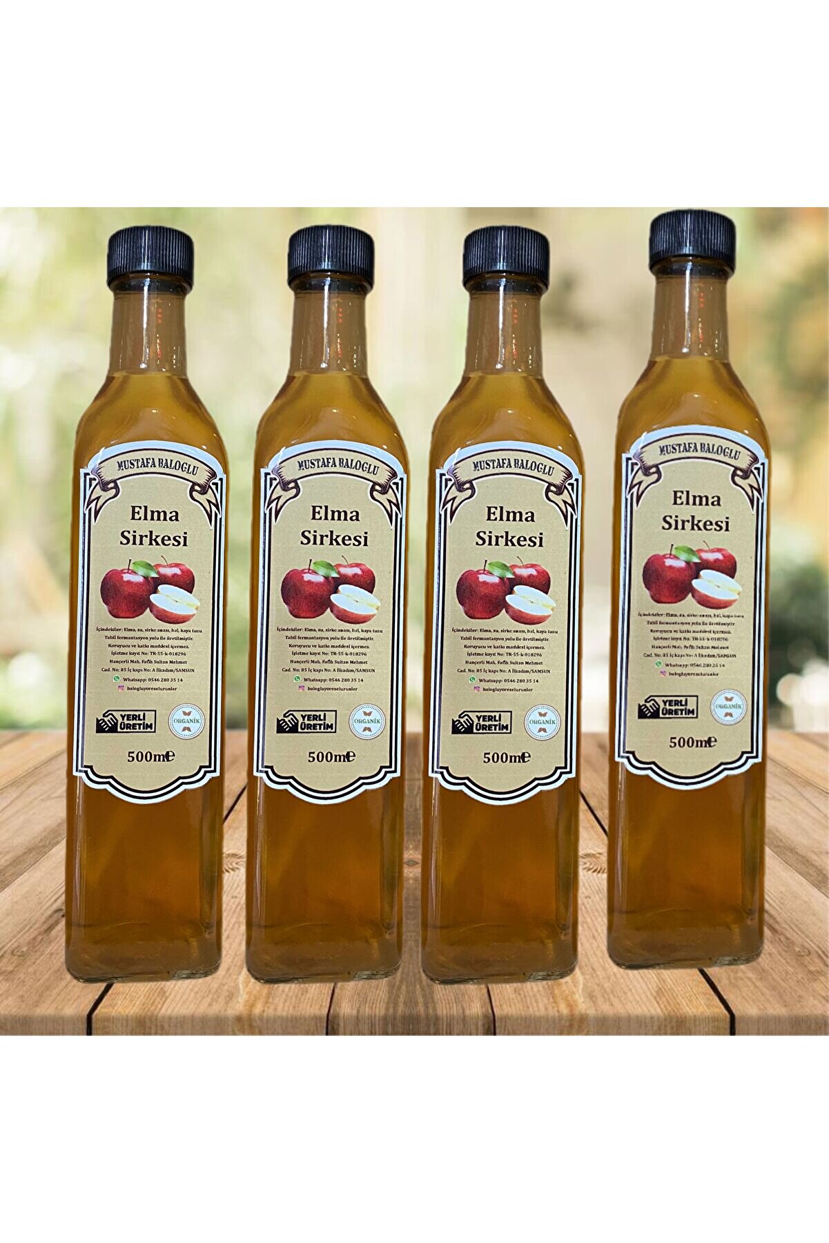 Mustafa Baloğlu Bal &Uuml;r&uuml;nleri̇ Elma Si̇rkesi̇ (3 Yıllık) (Organi̇k- Ev Yapımı) X4 (500Ml)