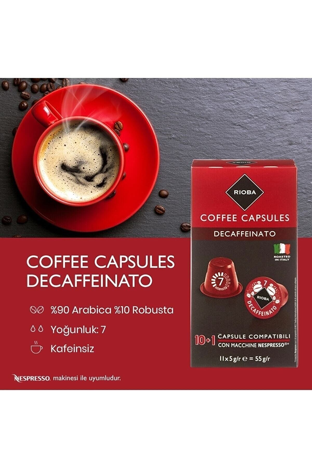 Ri̇oba Kapsül Kahve Decaffei̇nato Zengi̇n Aroma Ve Kremalı Tat 11 Adet Kafei̇nsi̇z Kapsül Kahve