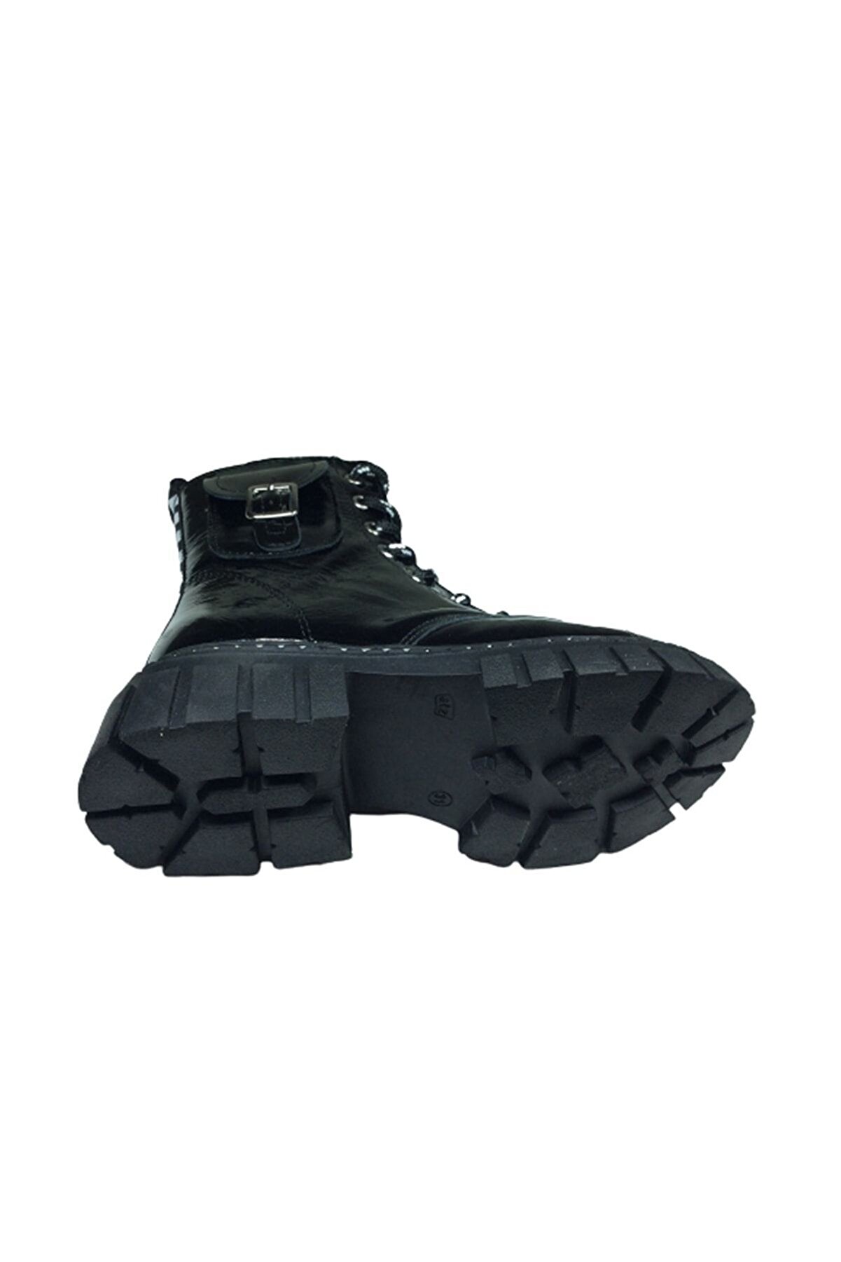 Turkuaz Fi̇let Kız Çocuk Bot Si̇yah Rugan % 100 Deri̇ Ortopedi̇k Anatomi̇k Fermuar-Bağcıklı