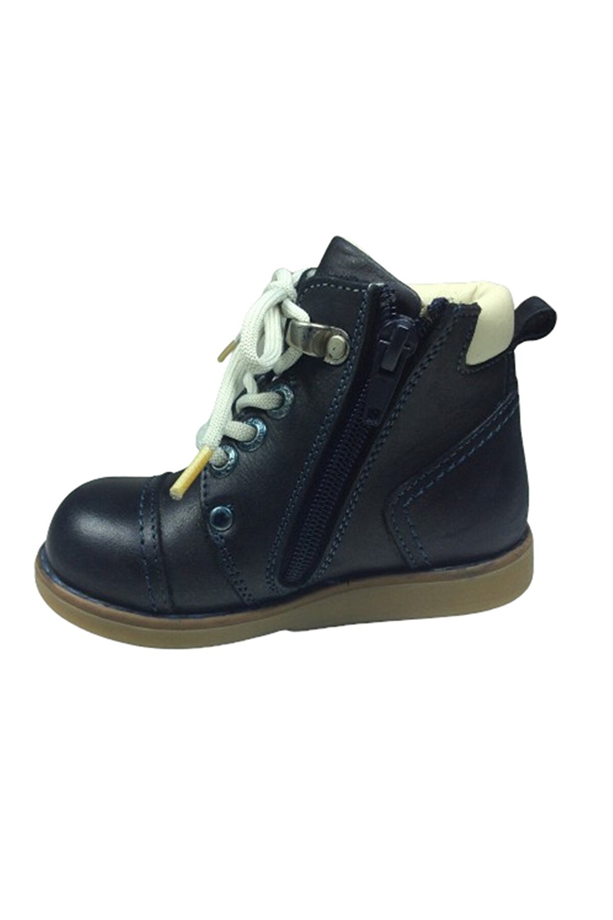 1005 Erkek Çocuk Bot Laci̇vert Süet Bağcıklı Fermuarlı Deri̇ Anatomi̇k