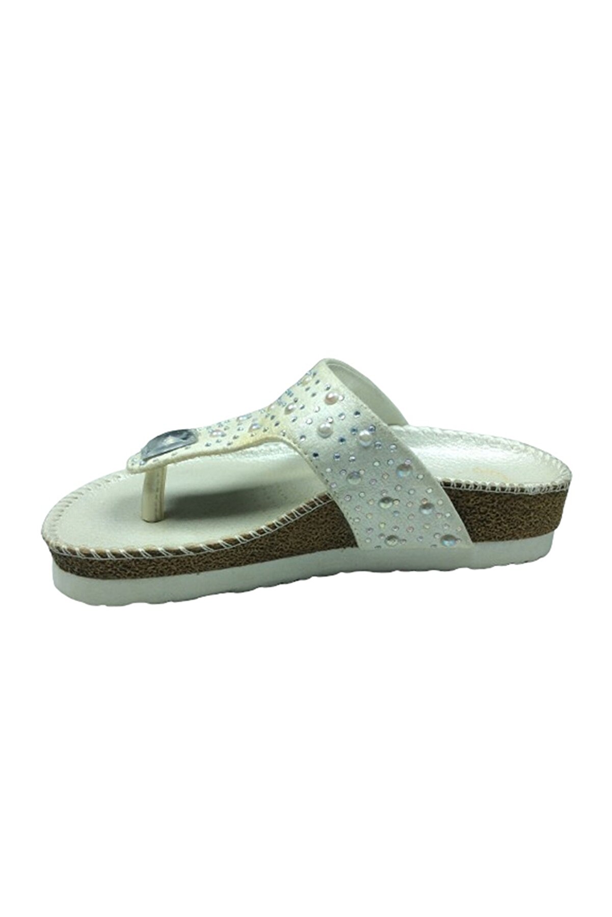 1005 Pati̇k Kız Çocuk Beyaz Inci̇li̇ Terli̇k Parmak Arası Abi̇ye Taşlı