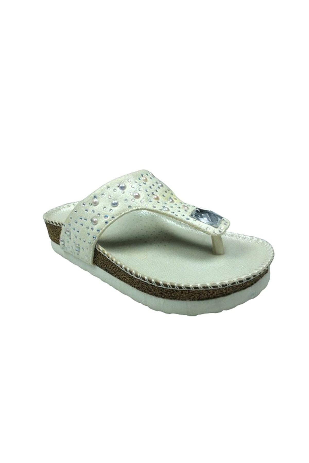 OrtopedikAL 1005 Patik Kız Çocuk Beyaz Incili Terlik Parmak Arası Abiye Taşlı
