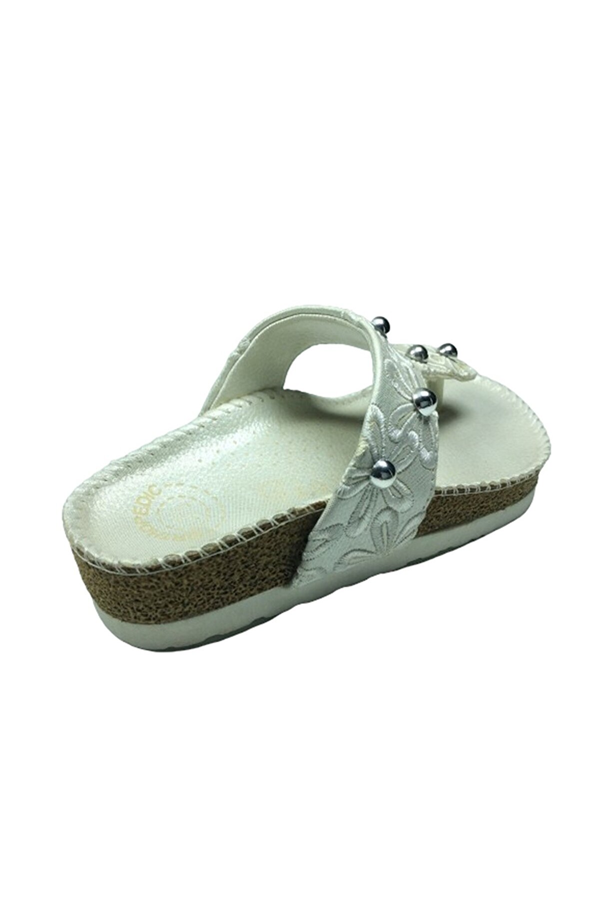 1005 Pati̇k Kız Çocuk Beyaz Çi̇çekli̇ Terli̇k Parmak Arası Abi̇ye Taşlı