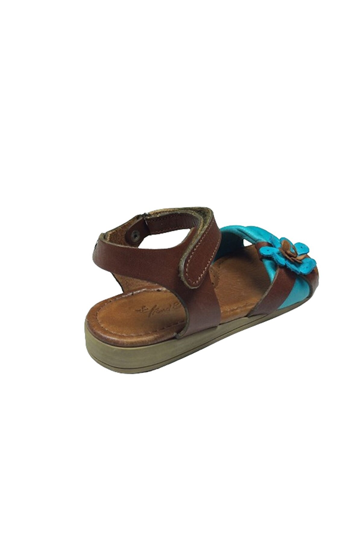 Trend Kahve Turkuaz Kız Çocuk Sandalet Ayakkabı %100 Deri̇