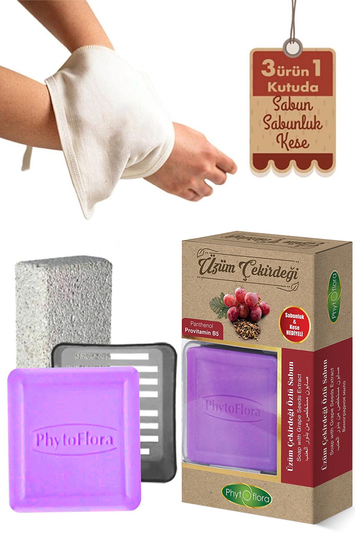 Phytoflora Üzüm Çekirdeği Sabunu Ve Banyo Kesesi, Katı Sabunluk